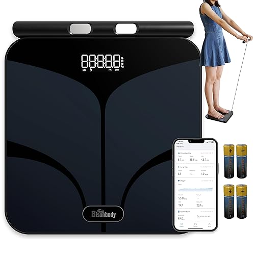 Bisonbody Báscula corporal digital inteligente, 29 métricas de salud, para entusiastas del fitness avanzados, vidrio templado duradero, 8 sensores