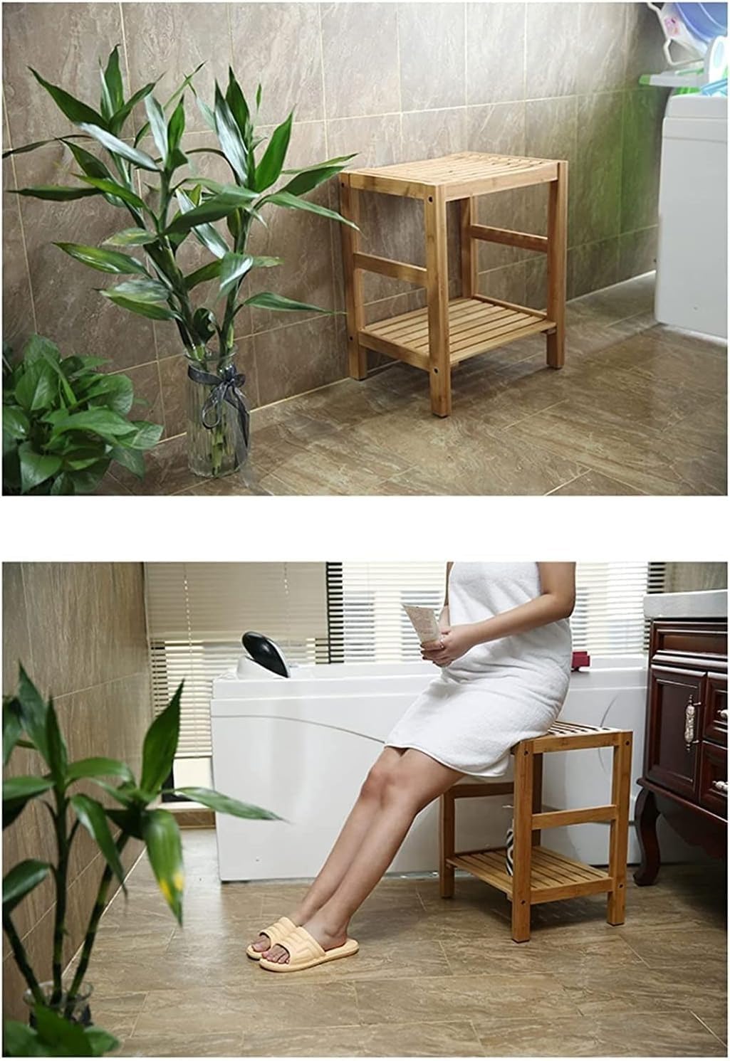 Sgabelli per doccia Sgabello da Bagno Sgabello da bagno in bambù premium: design impermeabile, robusto ed elegante per il massimo comfort e sicurezza nella doccia o nel bagno WEWYQSJXBXF-31116