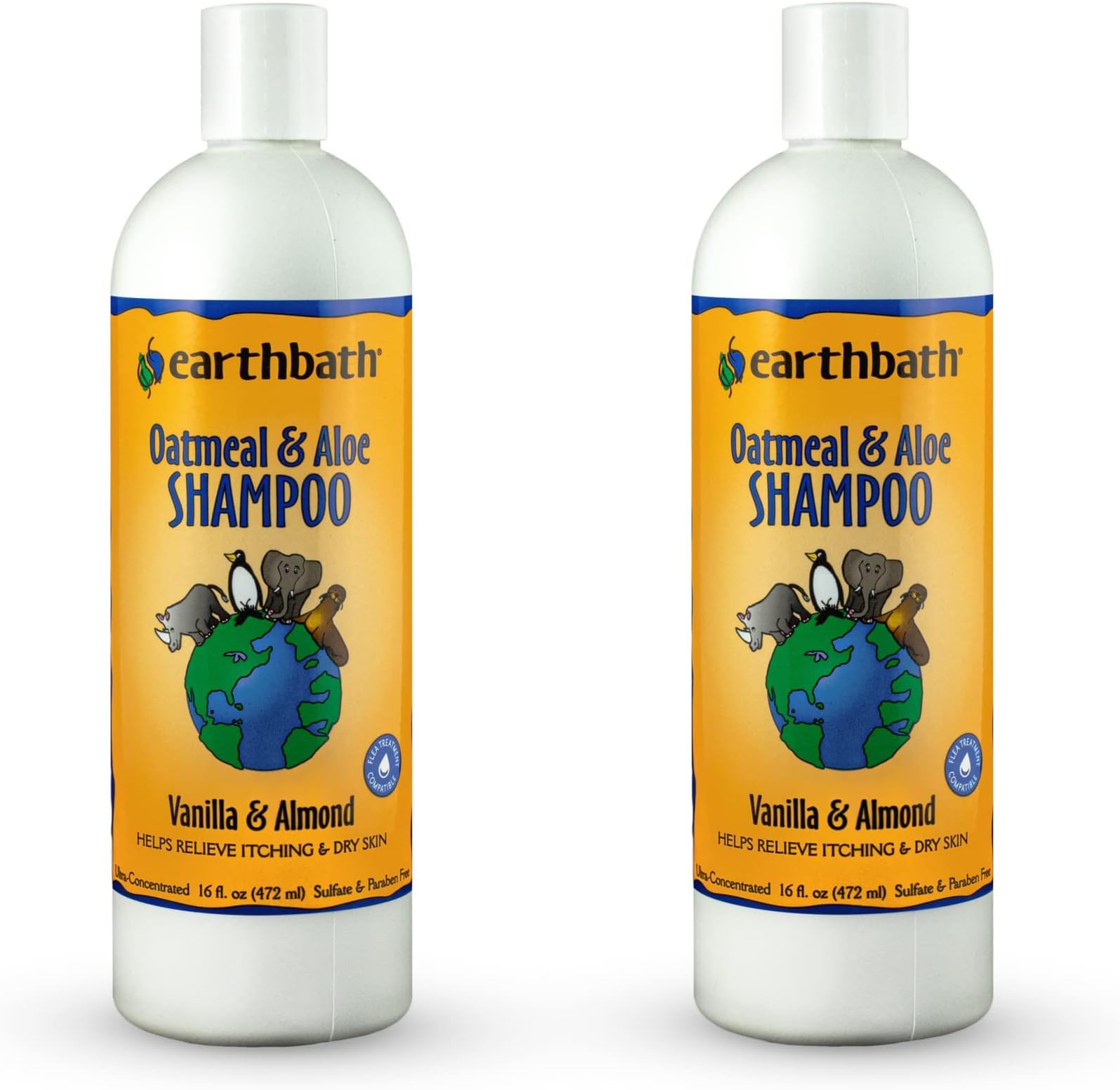 Oatmeal & Aloe Pet Shampoo - Vanilla & Almond, Itchy & Dry Skin Relief, Soap-Free, for Dogs & Cats, 100% Biodegradable & Cruelty Free, Give Your Pet That Heavenly Scent - 16 Fl. Oz (2 Pack)