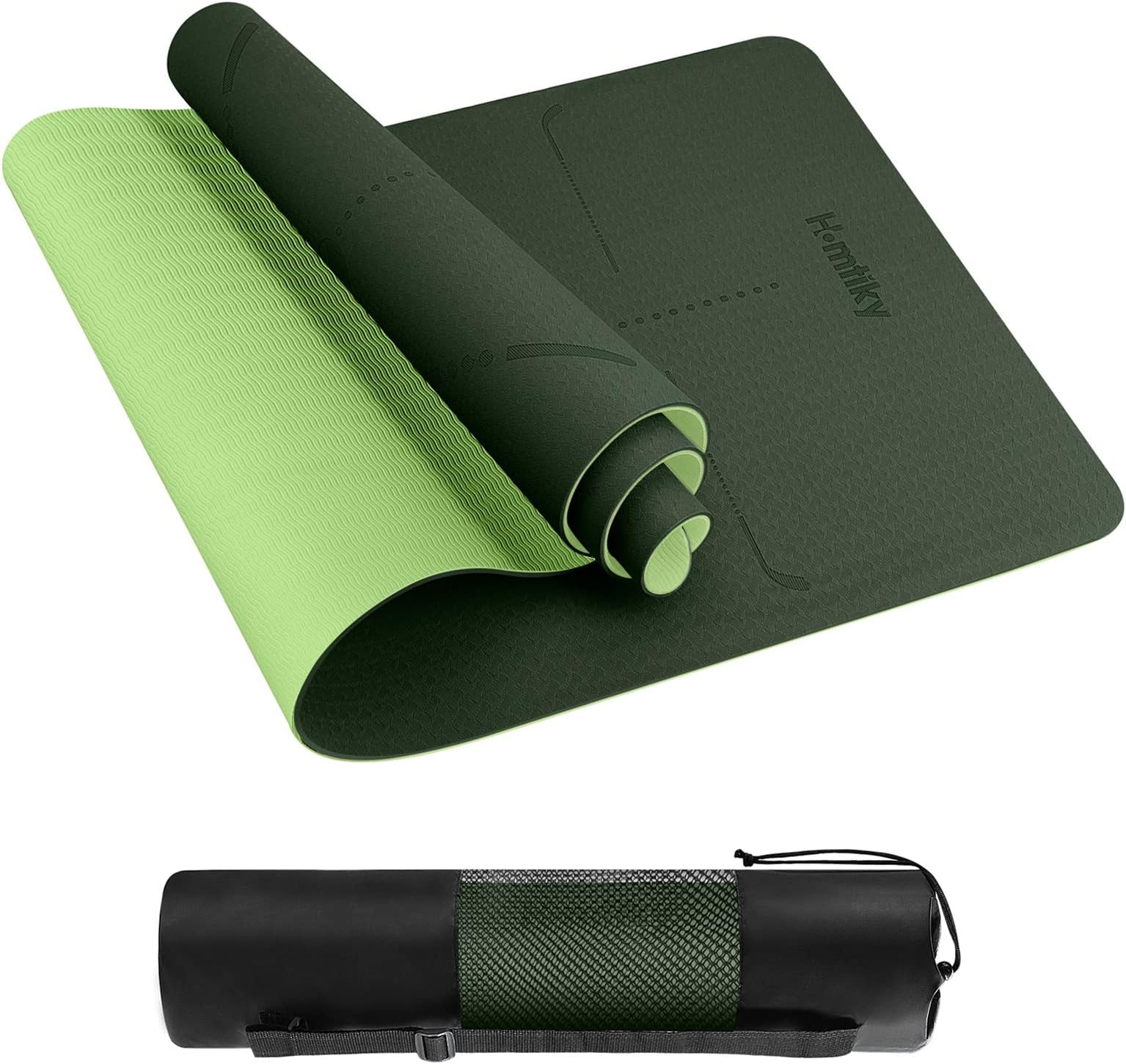 Yoga Mat Gym Mat Non-Slip Sports Mat / Exercise Mat Made of Thermoplastic Elastomer (TPE) Material Workout & Gymnastics and Bag Ideal for Fitness, Yoga, Pilates etc (72 x 24.4 x 0.24 inches), Dark Green