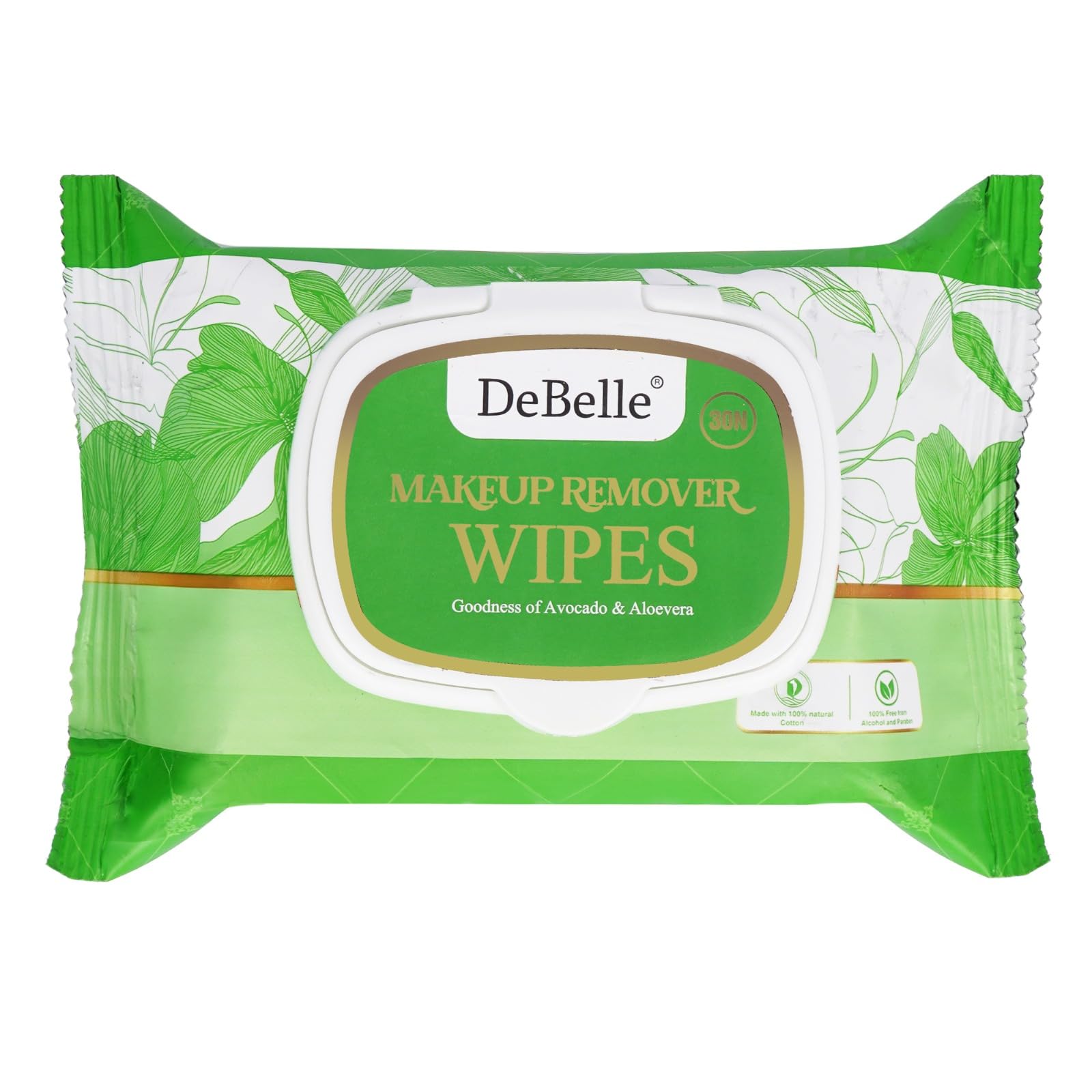 DeBelle Makeup Remover Wet Wipes for Face |Deep Cleansing, Nourishing, Hydrating Wipes for All Skin Types| Enriched with Avocado& Aloevera|30 Cotton Soft Wipes|