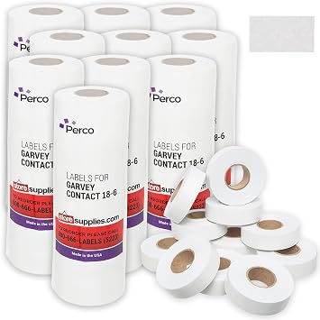 Perco White Price Marking Labels - 140,000 Blank Labels for Garvey 18-6 One Line Price Gun - 110 Rolls, 10 Sleeves - Made in USA