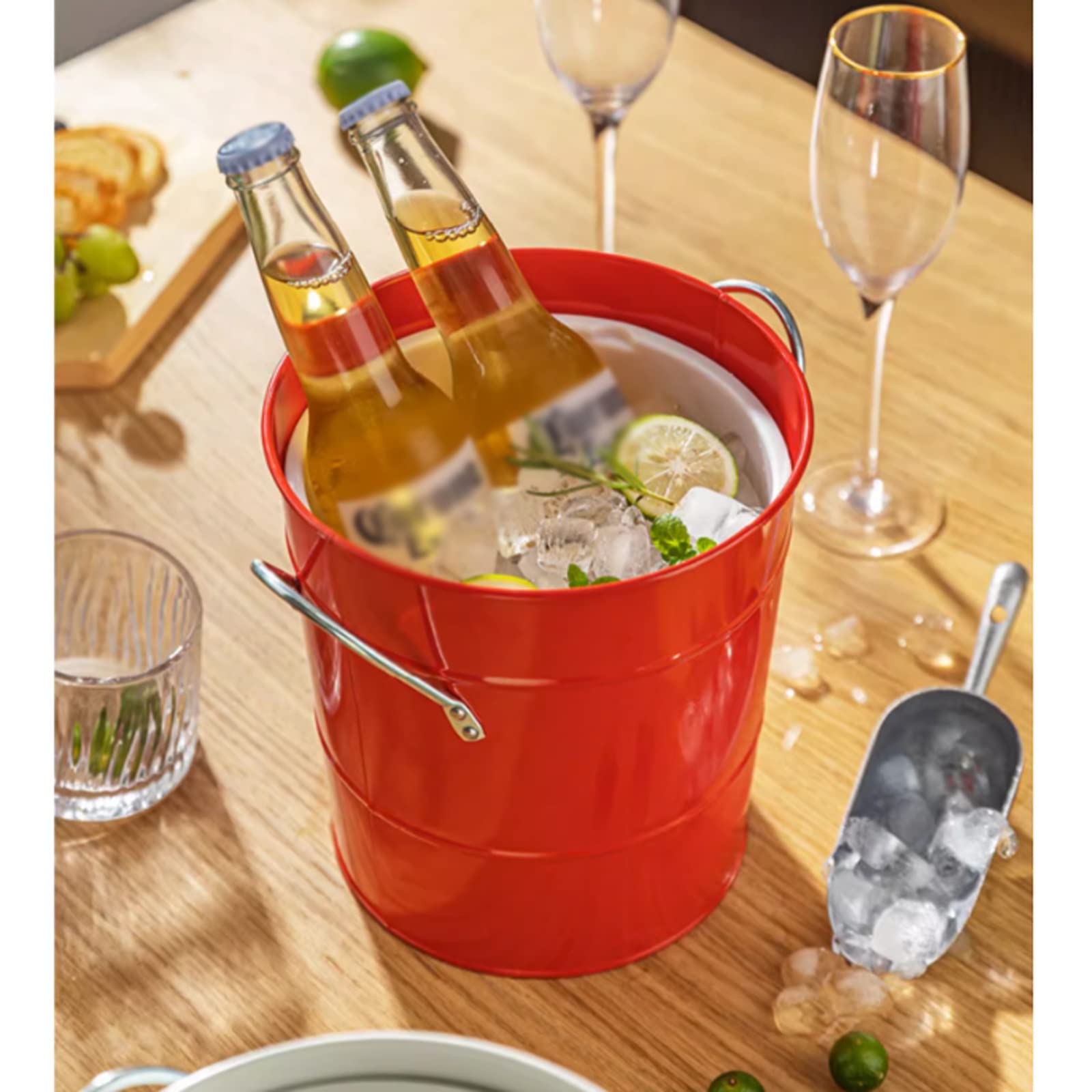 cubo de champán Cubo de hielo de doble pared de 3,5 litros, cubos de hielo aislados con tapa y cuchara, cubos de hielo de metal grueso, tina de bebidas for fiestas for el hogar, cocina, fiestas, cócte