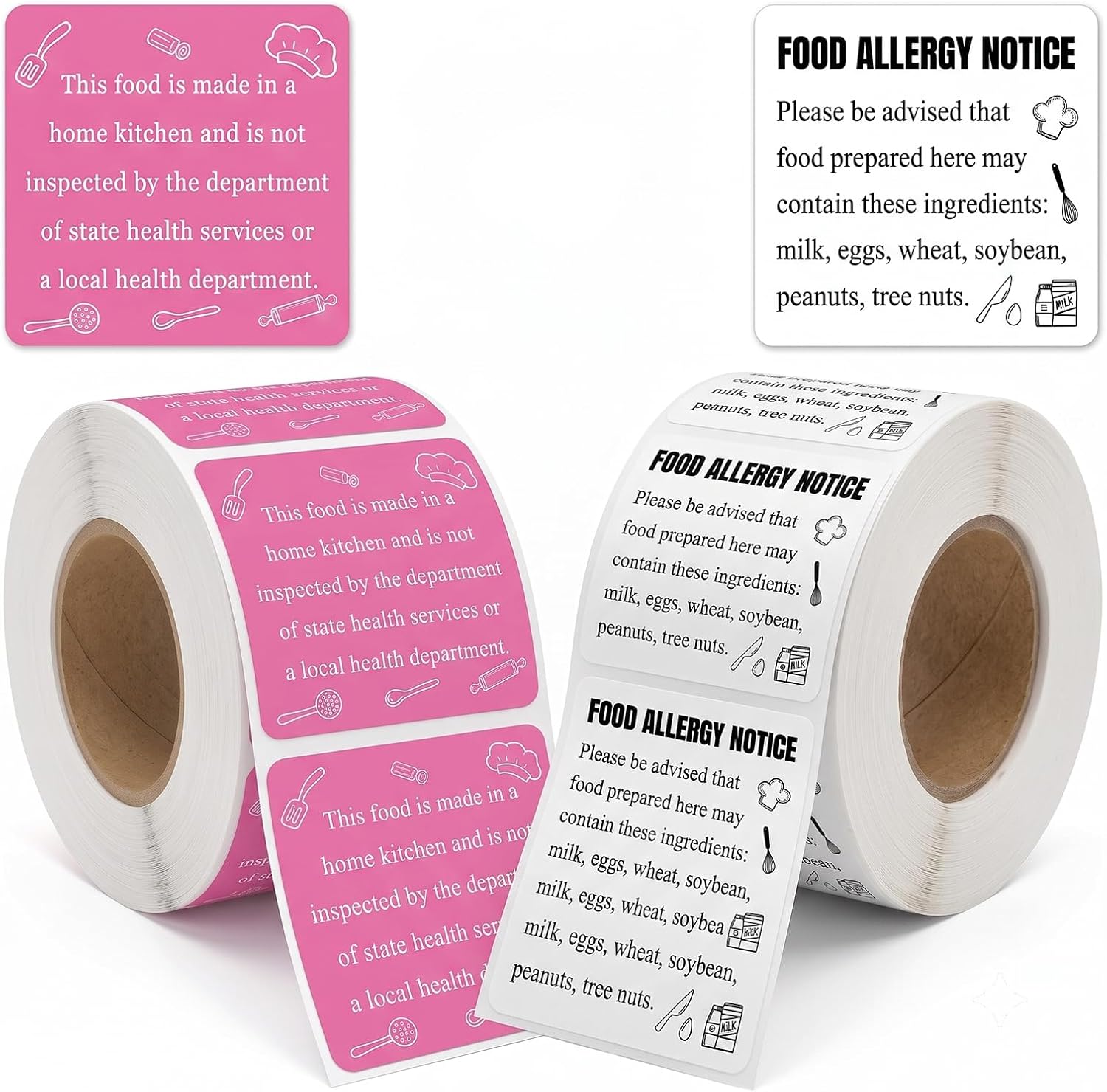 1000PCS 2 Inch Cottage Food Law Labels Stickers & Food Allergy Stickers | Ingredients Label Stickers, Inspection Statement Decals for Homemade Bakery Baked Food