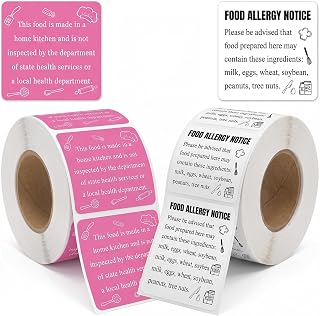 1000PCS 2 Inch Cottage Food Law Labels Stickers & Food Allergy Stickers | Ingredients Label Stickers, Inspection Statement Decals for Homemade Bakery Baked Food