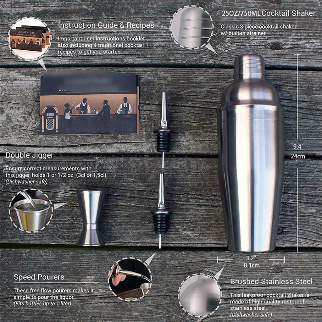 5-piece Bar Tool Set Beginner Stainless Steel Mixer Measuring Cup Pourer Shaker Wine Recipe