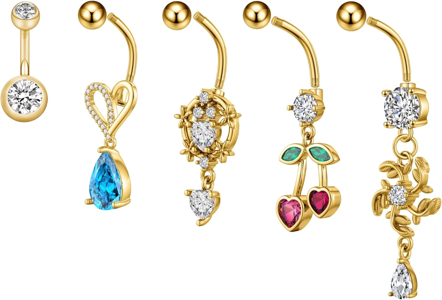 Belly Button Ring Dangle Gold Stainless Steel Belly Rings 14G Belly Button Piercing Cute Navel Ring Belly Piercing Jewelry with CZ