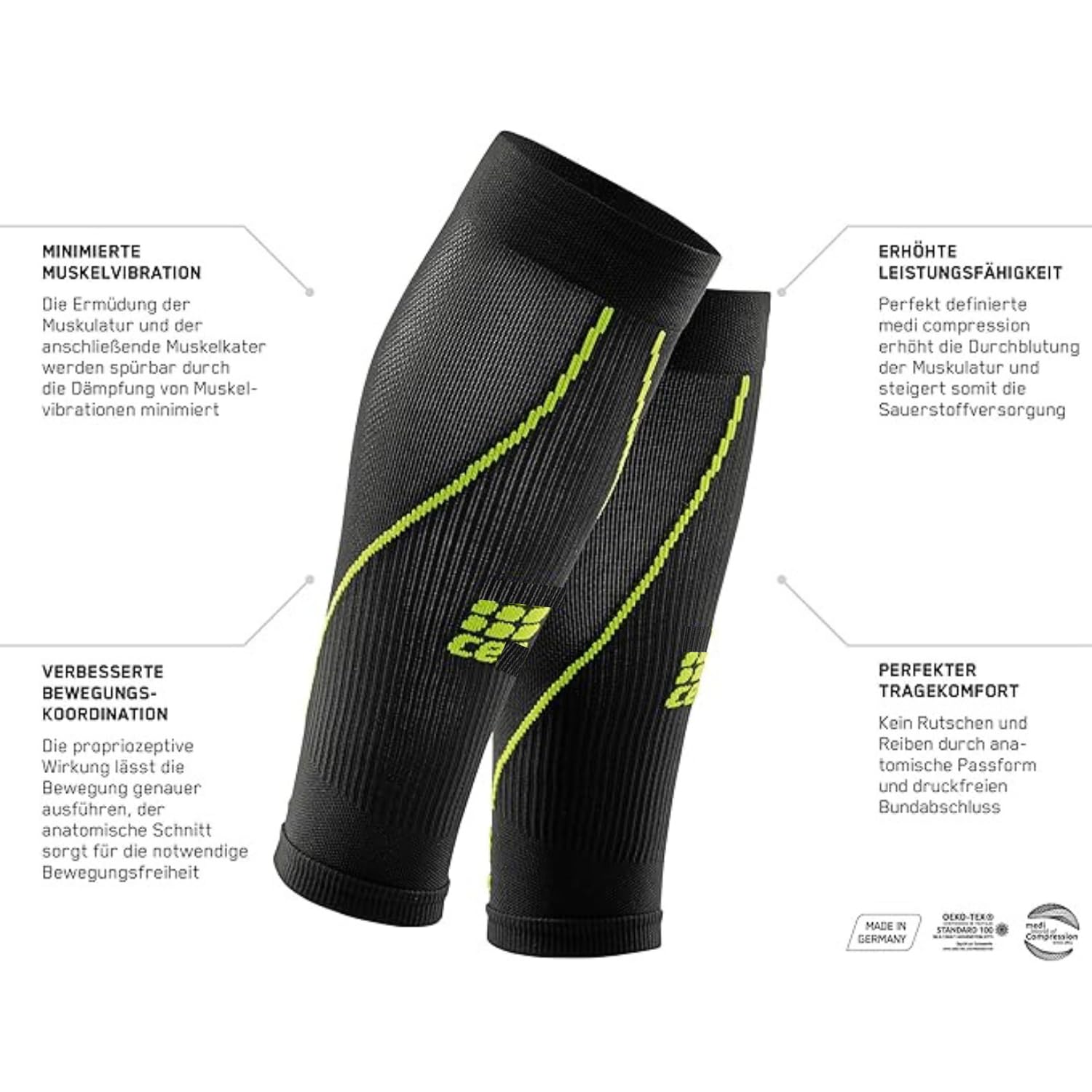PZ&RV PROFESSIONAL UNISEX CE CALF SLEEVES 2.0 | FOR RUNNING, CYCLYING, GYMMING, OTHER PHYSICAL EXERCISES ACTIVITIES INCLUDING OTHER SPORTS USE | SIZE : 32cm to 38cm | COLOUR : BLACK+GREEN 2