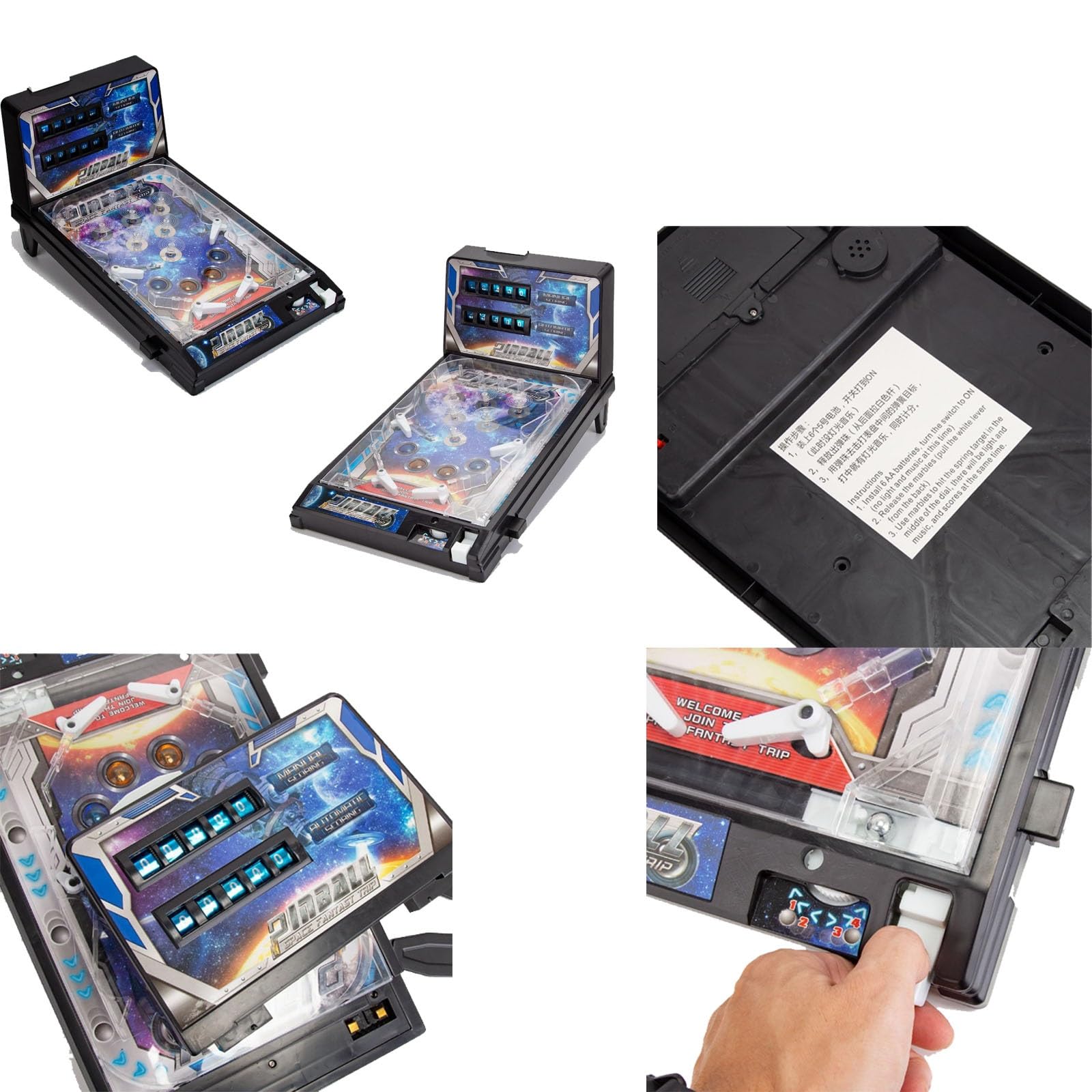 Tragbare Flipper-Maschine, LED-elektronisches Arcade-Spiel mit Sound, digitaler Anzeigetafel, Weltraum-Thema, Tischspaß für Kinder ab 5 Jahren
