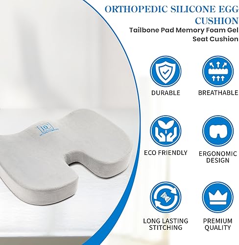 Miniatura 8 de Divine Comfort Cojín de asiento de espuma viscoelástica mejorada de gel, cojín de coxis de gel de control climático para aliviar el dolor de coxis