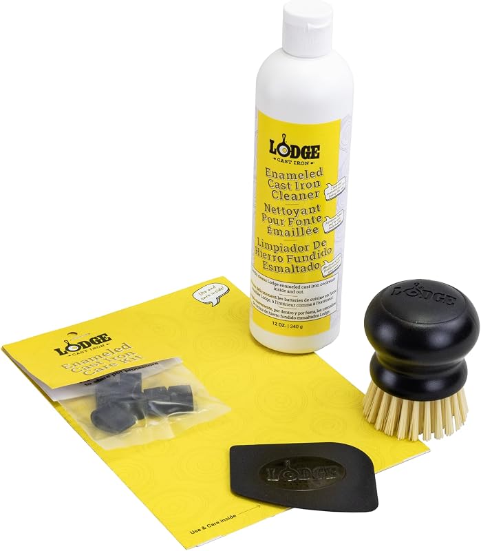 Enameled Cast Iron and Ceramic Stoneware Care Kit, 5 Piece | 100% Biodegradeable Formula for Enameled Cast Iron & Ceramic Stoneware, Dye and Bleach-Free, Non-Toxic Cleaner
