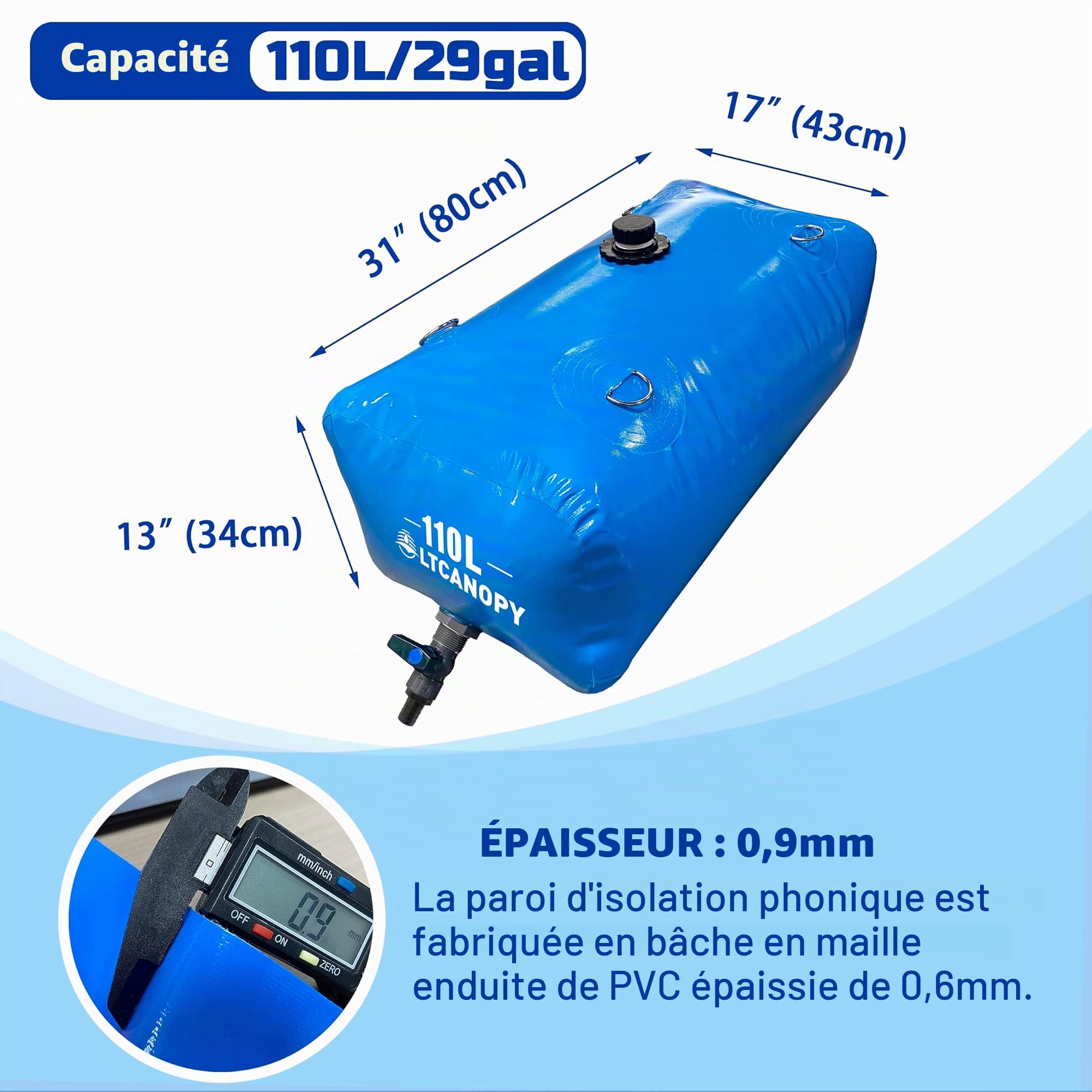 Récipients de Stockage d'eau de 110 L, réservoir d'eau Portable Pliable de Grande capacité, résistance à la sécheresse, Protection Contre Les incendies, Irrigation agricole, Eau d'urgence en