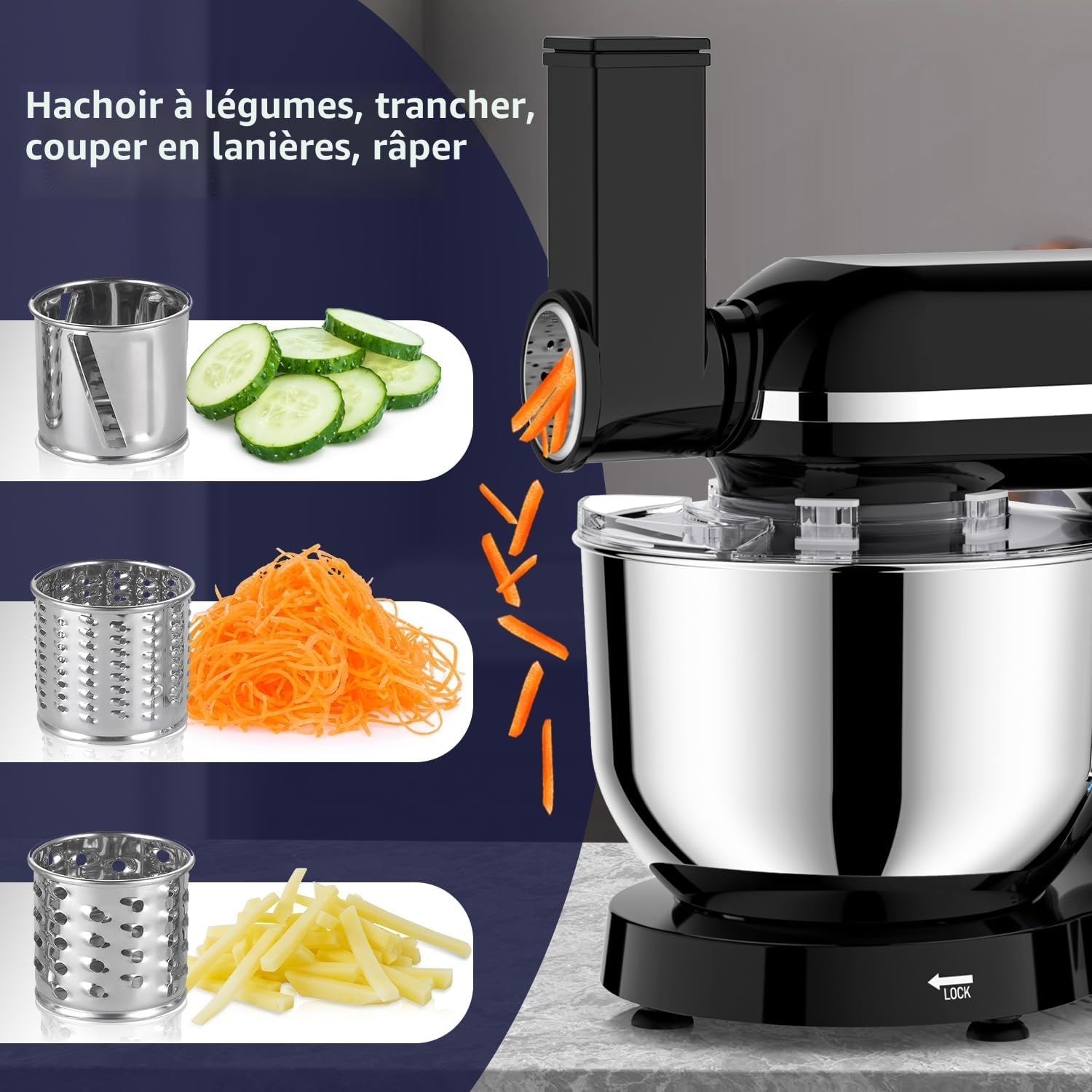 Homlee 3 en 1 Robot Pâtissier,2000W Robot Cuisine Multifonctions,avec Hachoir à Viande,1,5L Mixeur,Ensemble de légumes,Accessoires pour Saucisses,5.5L Bol Mélangeur,Fouet,Crochet Pétrisseur,Batteur