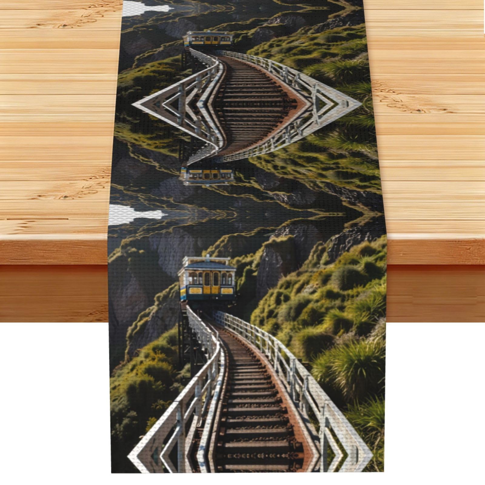 Cliff Railway Linen Feel Table Runner Wedding Party Home Decoration