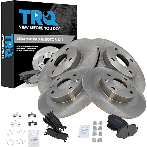 TRQ Front and Rear Brake Pad and Rotor Set Ceramic Vented Solid Rotors Compatible with 1994-2005 Mazda Miata