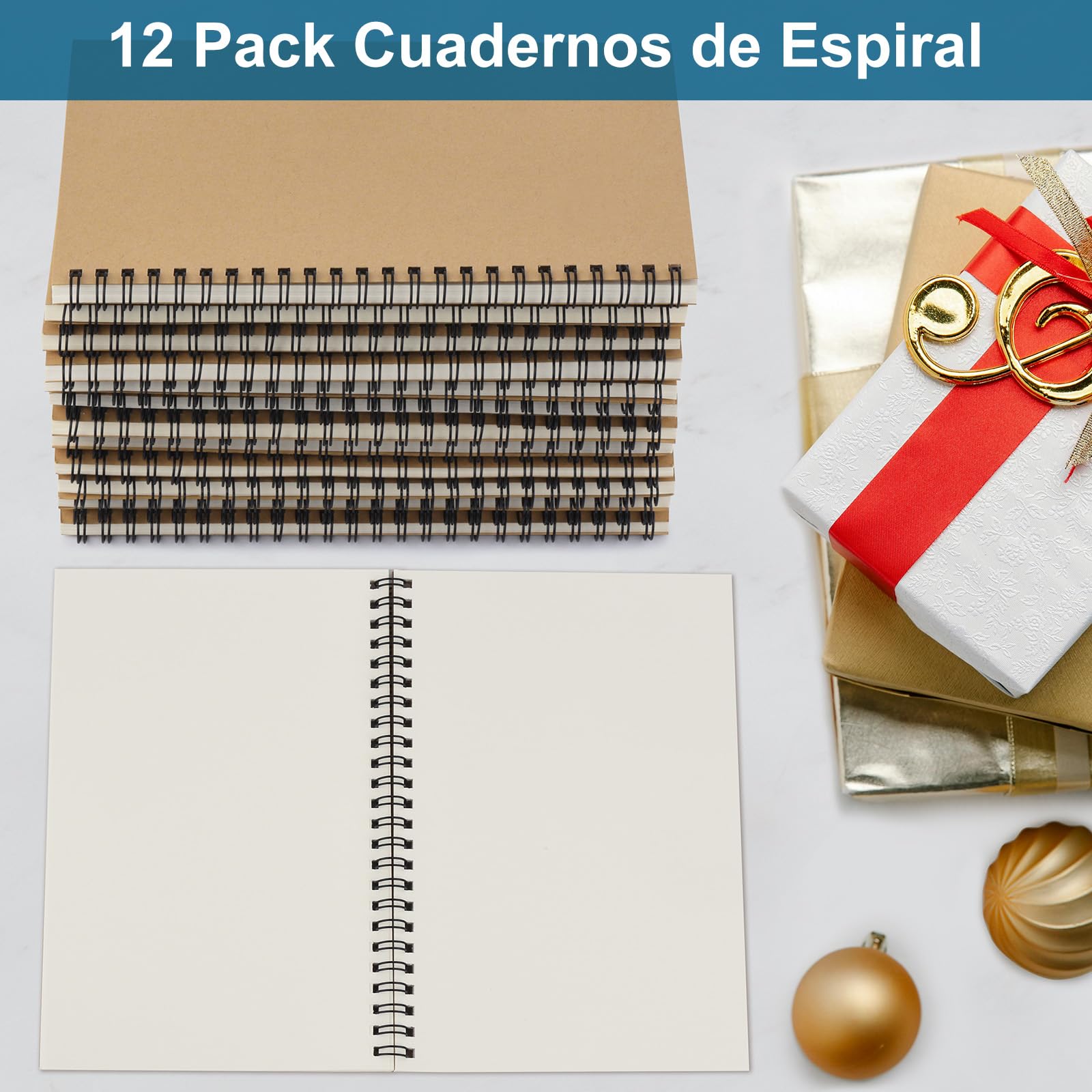 ZCZN Cuaderno A5 Hojas Blancas Libretas 12 Pack Cuaderno Espiral de Diarios con Cubierta de Kraft, 60 hojas/120 Páginas para Viajar Dibujo Escribir