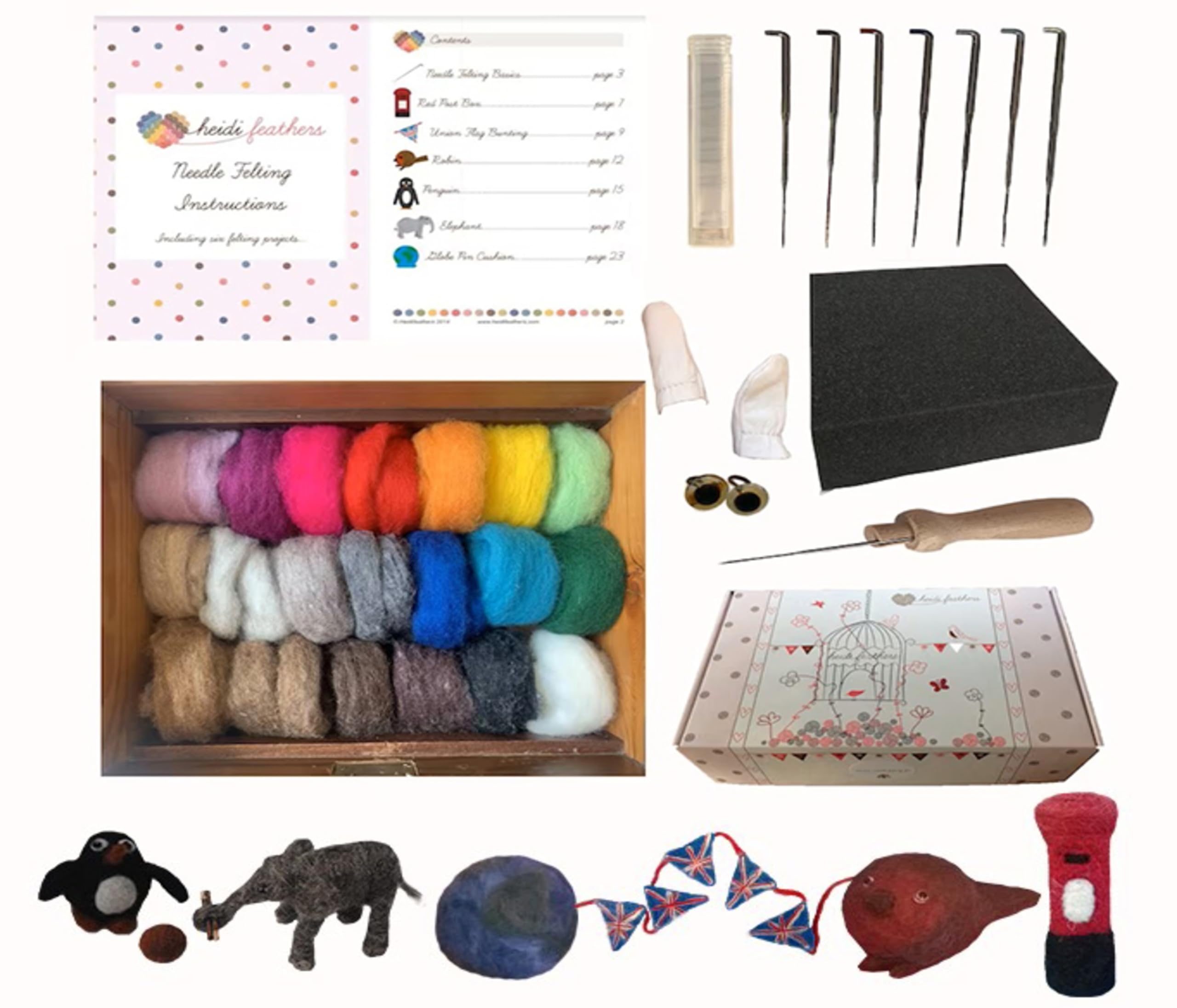 Heidifeathers Multi-Colored Heidifeathers® Boxed Needle Felting Starter Kit - Carded Wool Mix- Free Post