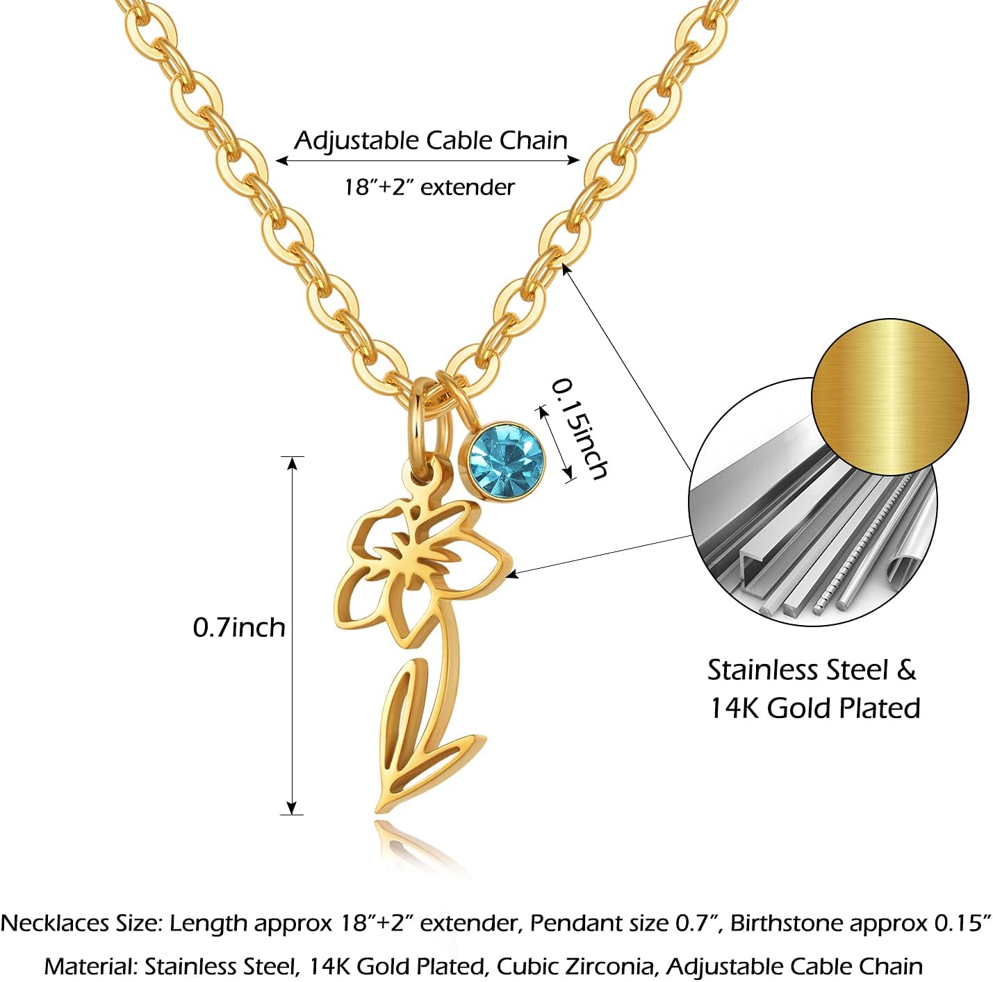 Birth Flower Necklaces Birthday Gifts for Women | 14K Gold Plated Birth Month Floral Birthstone Pendant Necklaces Wildflower Flowered Jewelry Gifts for Mom Friends - Image 2