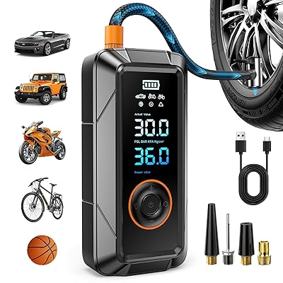 Tire Inflator Portable Air Compressor - Cordless & DC Inflation 4X Faster 150 PSI Portable Pump for Cars Bikes Motorcycles Balls with Pressure Gauge Auto Shutoff Function Air Compressor Tires Pump