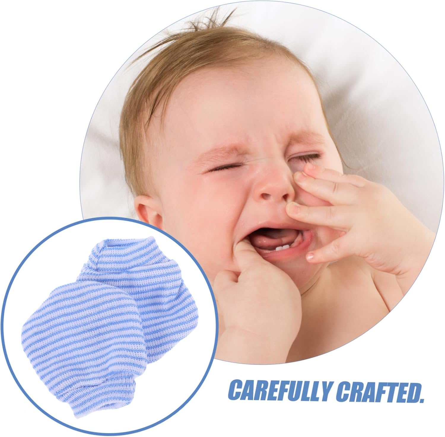 1pair Boy Girl No Scratches Mittens Soft Breathable Knitting Gloves for Newborn Boys Girls Protective Striped Design Knit Hand Covers for Delicate Skin Comfortable