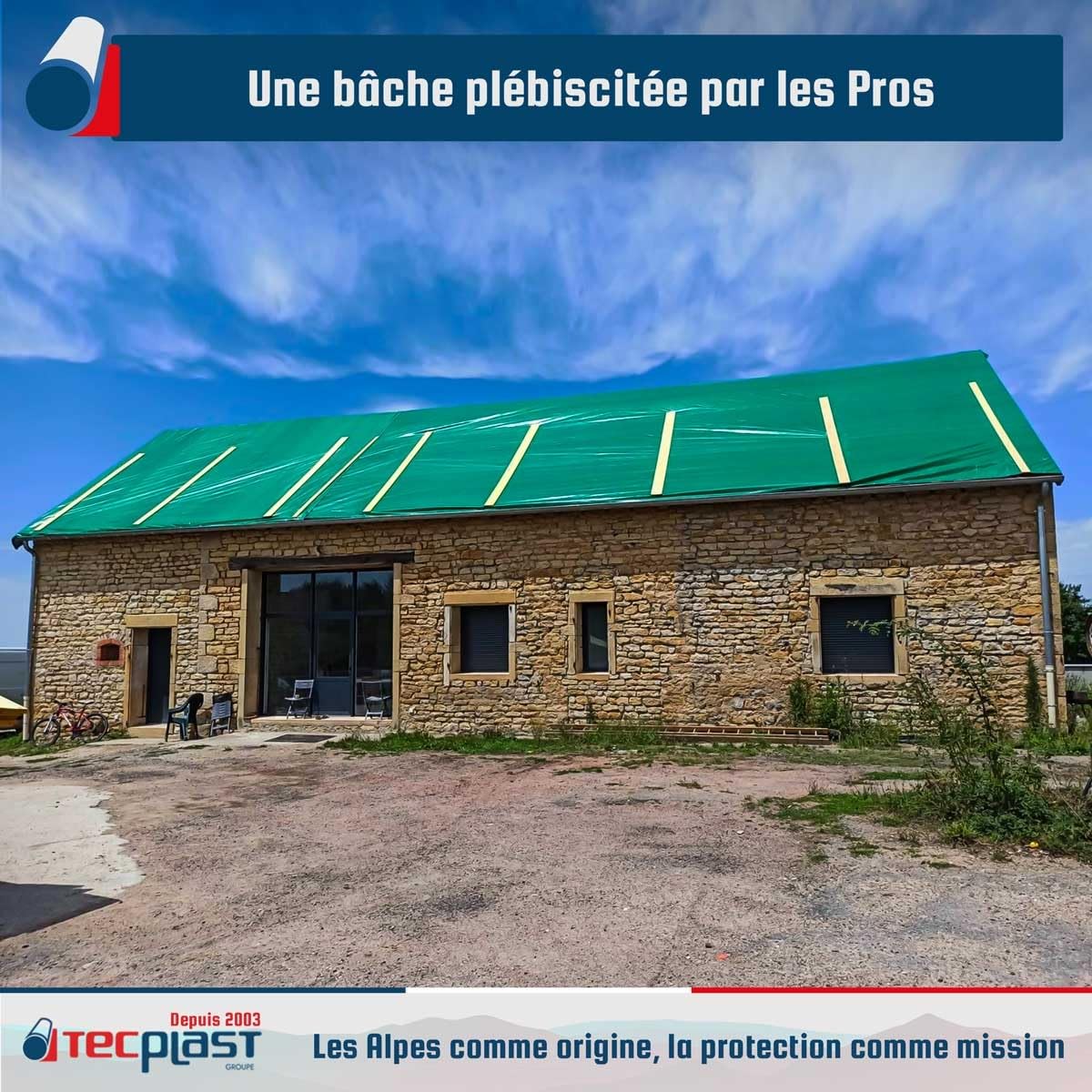 TECPLAST Bâche Toiture 5x8 m HQ250TO Verte et Marron - Haute Performance - Bâche d'étanchéité pour Couvreur et Charpentier
