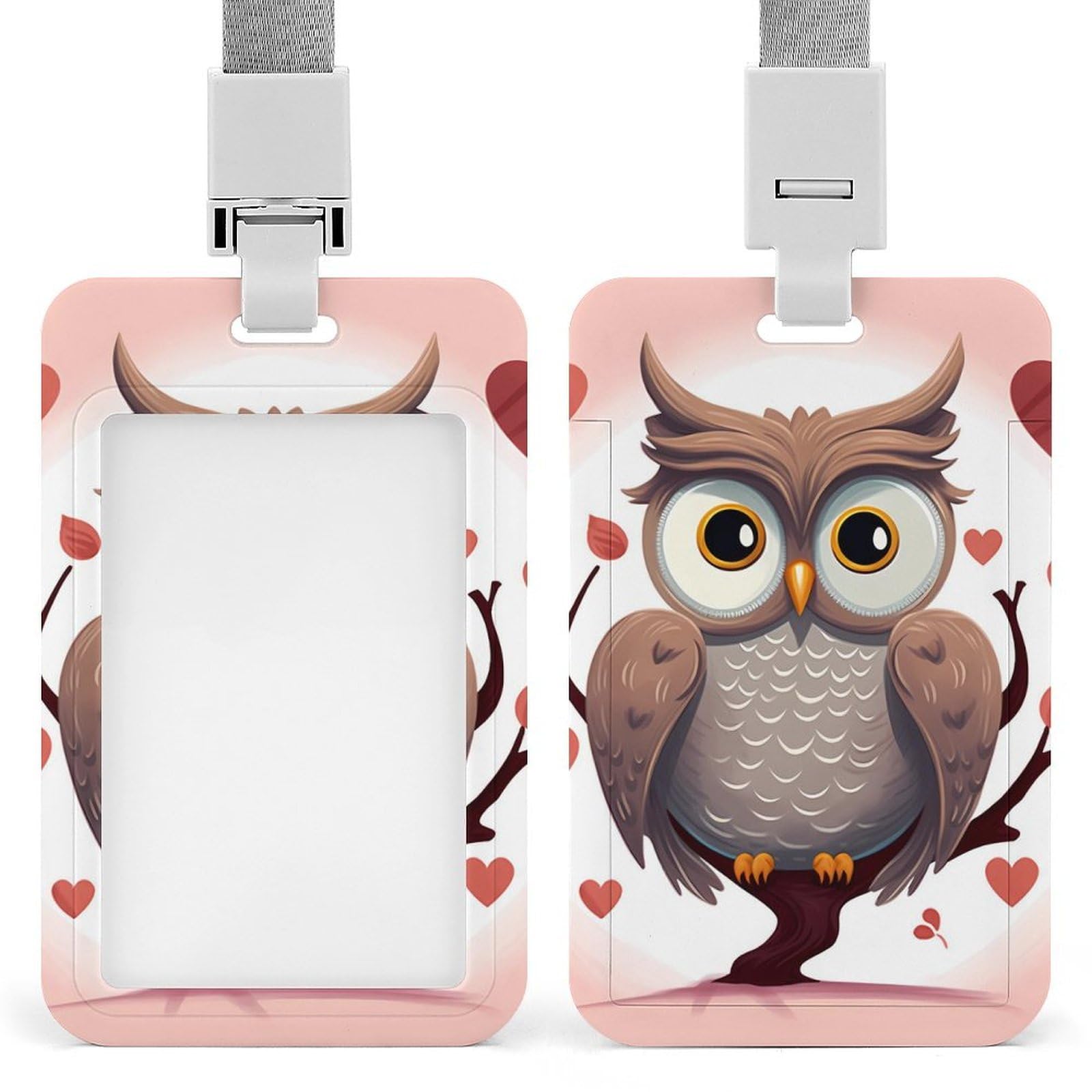 ID Card Holders for Lanyard,Owl Lover1 Printed Badge Holder with Clear Window,Plastic Vertical Bus Pass Holders for Work Teacher Nurse Employees Proximity Key Cards Women Men — image 1