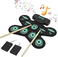 Bateria Eletrônica Portátil, Conjunto de 9 Peças Para Prática com Pedal de Bumbo e Baquetas, Kit de Bateria Eletrônica Portátil, Recarregável