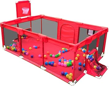 Gaorui Large Kids Baby Ball Pit - Portable Indoor Outdoor Baby Playpen Toddlers Children Safety Play Yard Fun Activities Popular Toys Not Includes Balls Red