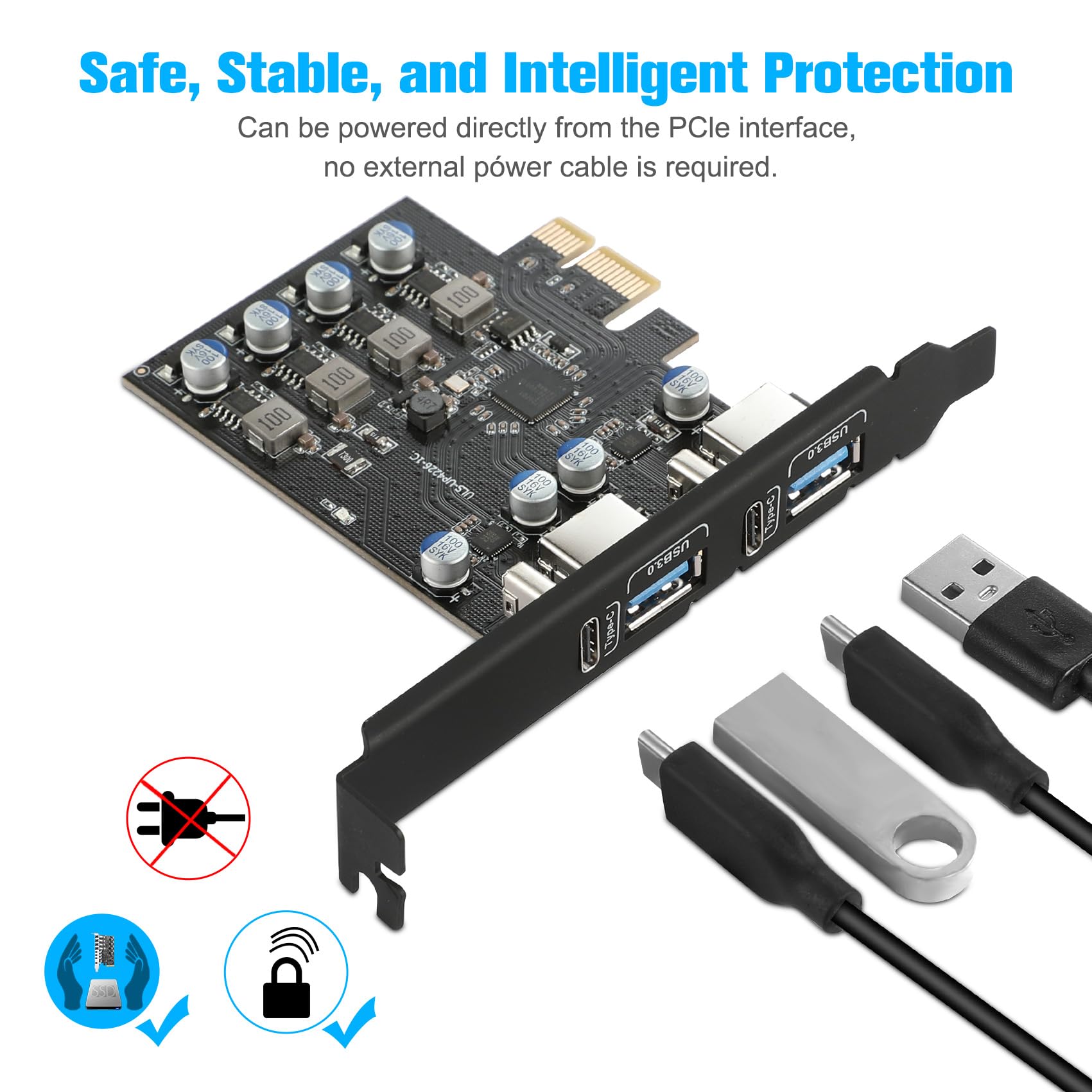 Tarjeta de expansión PCIe a 4 puertos USB 3.0, 5 Gbps USB PCI Express