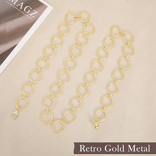 Miniatura 3 de WERFORU Cinturón de cadena de metal dorado y plateado multicapa para mujer, cinturón de cadena de cintura para vestido de jeans