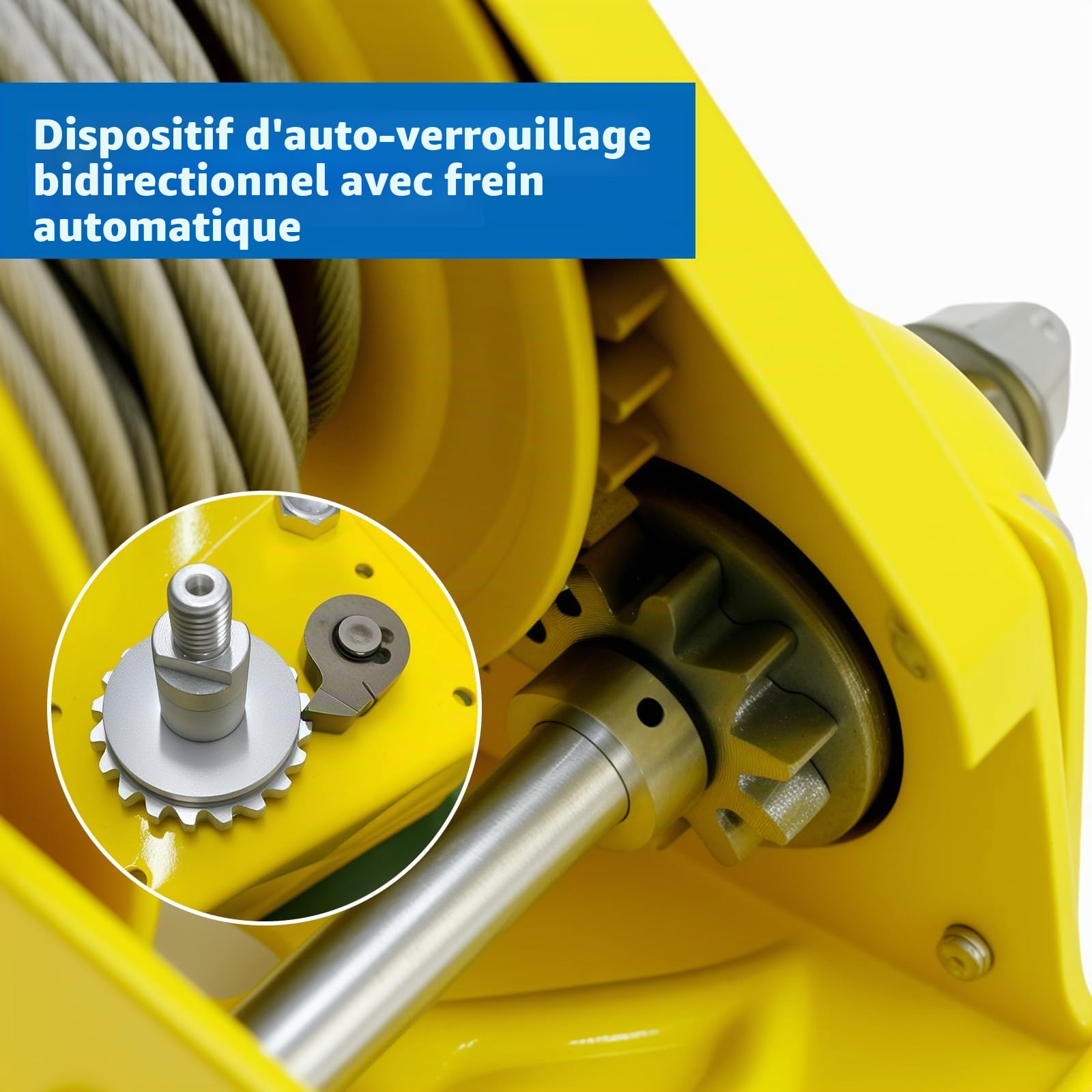 Treuil Manuel 544kg avec Câble en Acier de 10 m, Frein Automatique