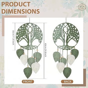 Crystalberry Macrame Leaf Wall Hanging Bohemian Leaves Woven Yarn Tapestry Leaf Macrame Wall Decor Craft Gifts Tapestry Kit for Living Room Bedroom (Green Tree of Life)