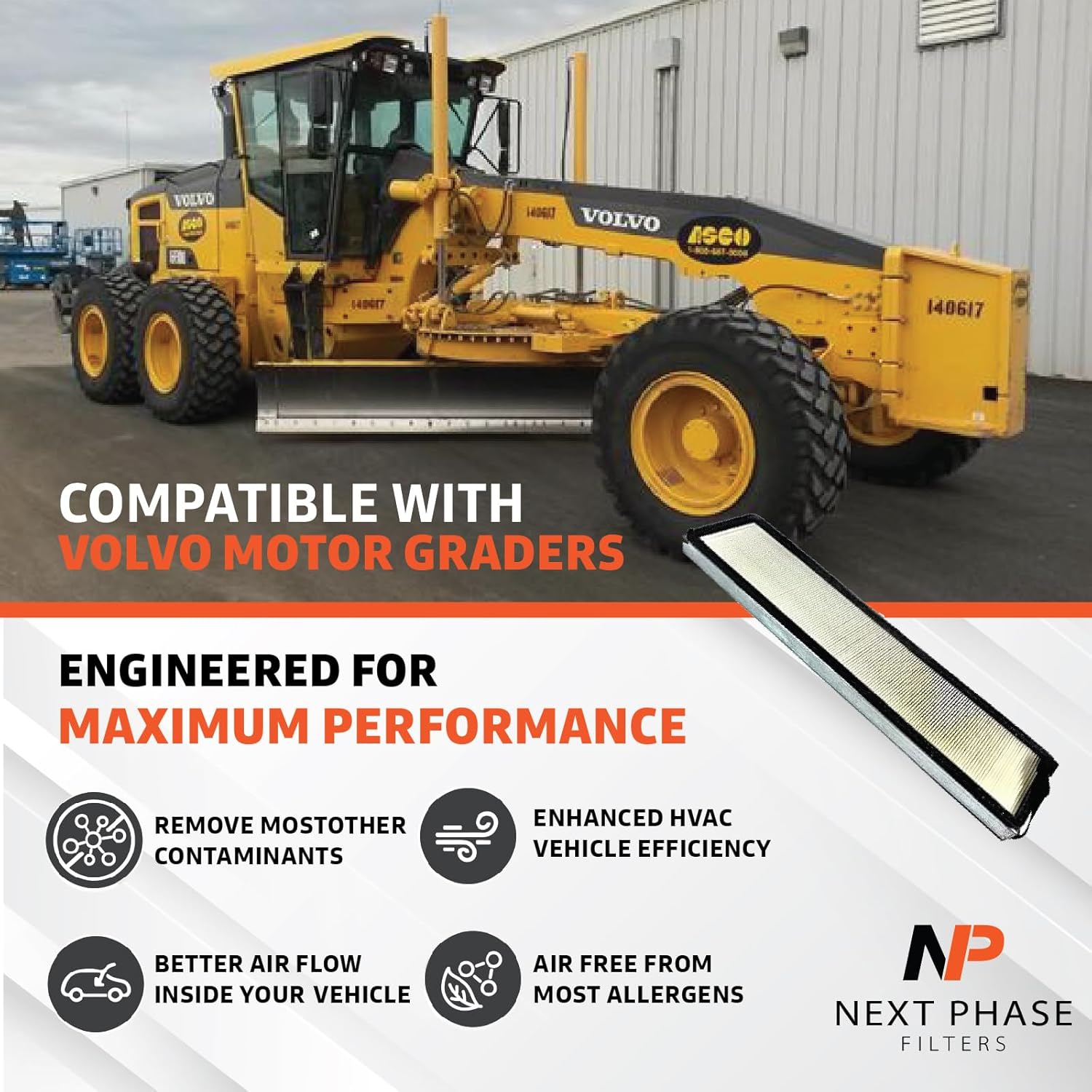 Cabin Filter - Pack of 1 - Compatible with Volvo Motor Graders - Cabin Air Filter Replacement - Replaces O.E. 12742526; Baldwin PA5781; Wix WP10181 - Climate Control System Accessories