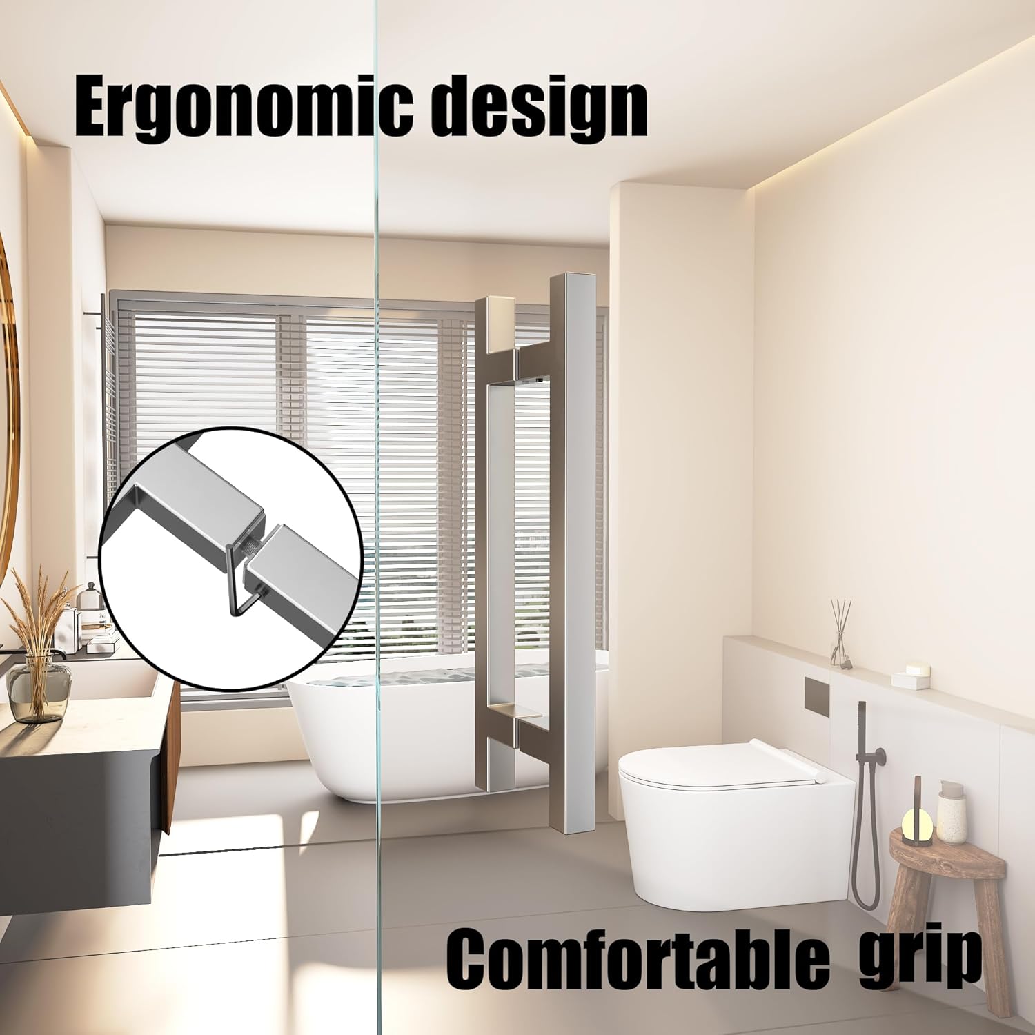 8" Square Shower Door Handle, Back to Back Shower Doors Handle, Compatible with 1/4" to 1/2" Glass Thick, Stainless Steel 304 Shower Doors Handles Replacement, Chrome