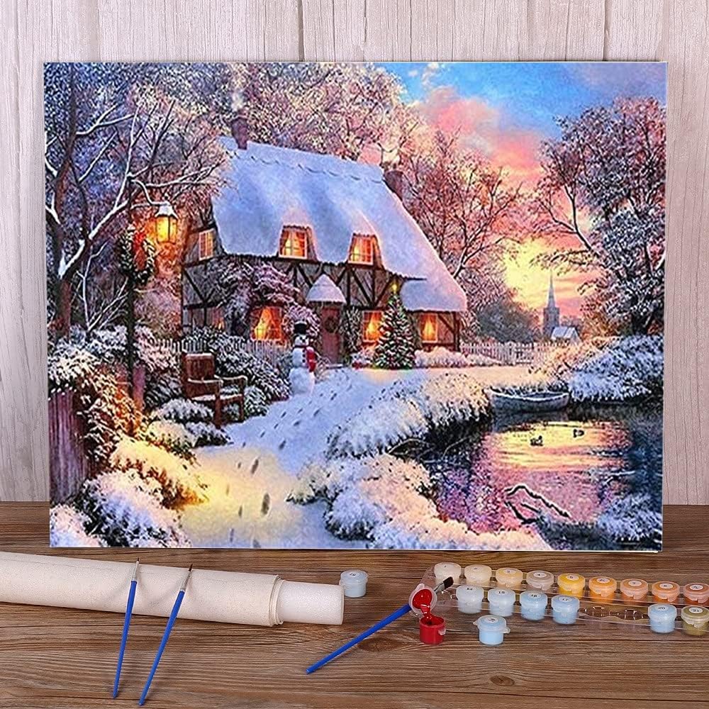 Paint by Numbers Painting by Numbers Christmas Village Coloring By Numbers Painting Complete Kit Oil Paints Wall Paintings (No Frame) 40x50cm