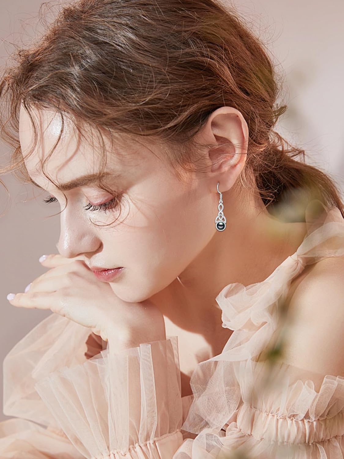 Tahitian Black Pearl Earrings Gifts for Women Wife Celtic Dangle Drop Earrings Wedding Birthday Anniversary Jewelry Valentines Christmas Day Gifts 925 Sterling Silver - Image 3