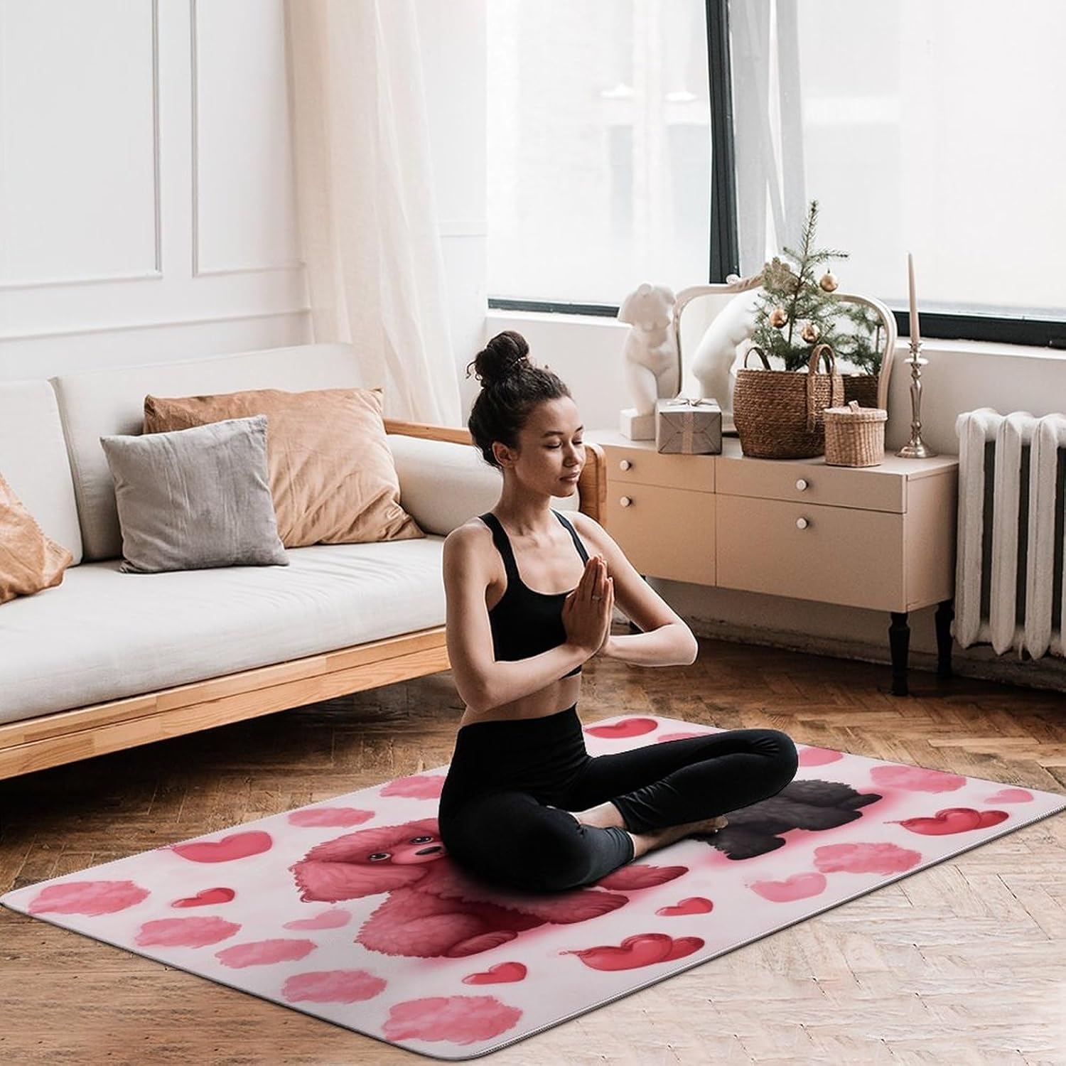 Pink Poodles Dogs Carpet for Living Room,Washable Dining Room Non-Slip Under Table Rug 40“x60”Large Rugs Lndoor Home Decoration Stain Resistant Carpet for Bedroom