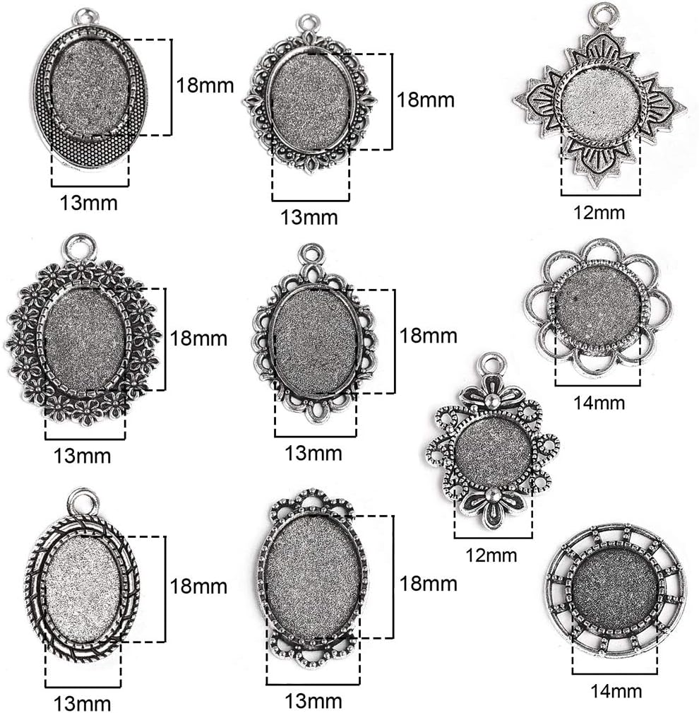 DROLE 220Pcs Bezel Earrings Blanks Cabochon Settings Kit-60Pcs Earring Blanks 60Pcs Cabochons for Jewelry Making and 100Pcs Earring Wire Hooks Antique Silver Total 220Pcs