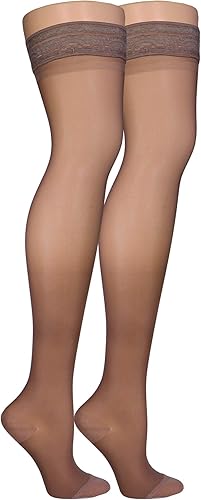 Miniatura 10 de Truform Medias de compresión transparentes, 15-20 mmHg, longitud alta hasta el muslo para mujer, 20 denier, beige, XL