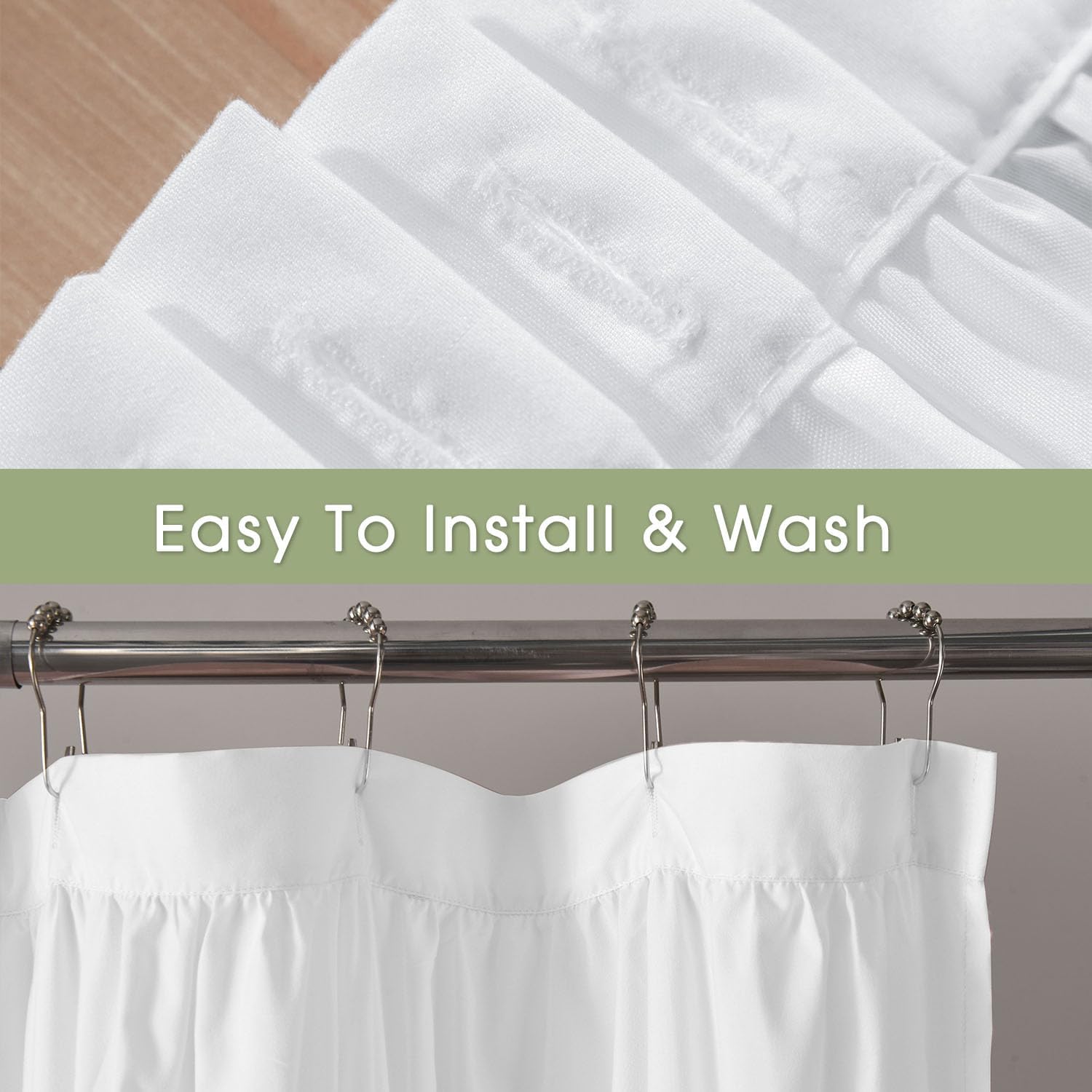 Ruffle Fabric Shower Curtain - Handmade Pleated Decorative Cloth Curtain with Layered Design, Soft Polyester Bathroom Decor, White, 72x72 Inch