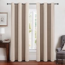 MIULEE 100% Blackout Linen Texture Curtains Soild Thermal Insulated Natural Beige Curtains Grommet Room Darkening Curtains & Drapes for Living Room Bedroom Nursery 42 x 84 (2 Panels)
