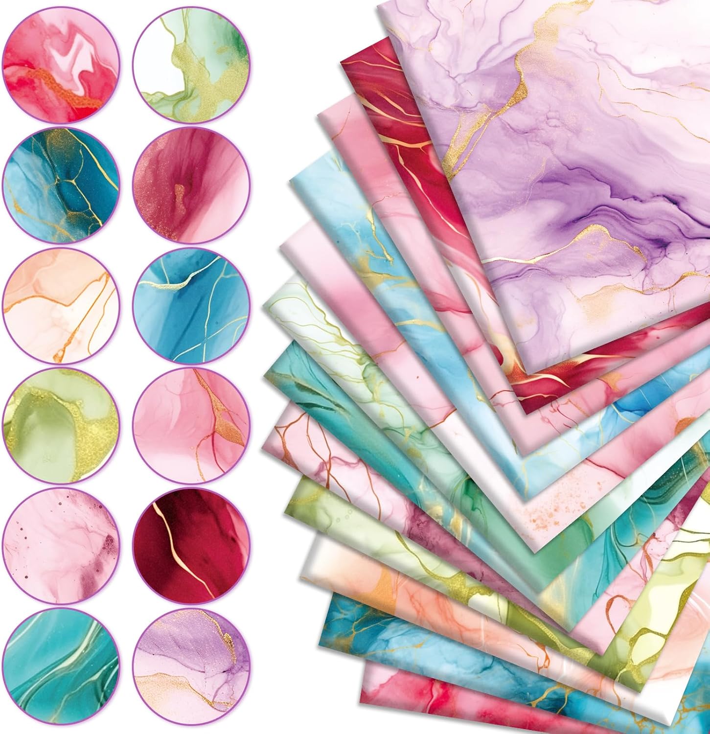 JarThenaAMCS 12Pcs Inks Cotton Fabric Bundles Watercolor Fat Quarter Colorful Patchwork for DIY Decoration Handmade Sewing Crafting Not for Quilting, 18 x 22 Inch