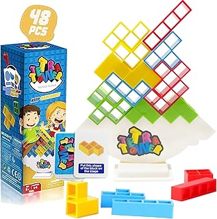 48 Pcs Tetra Tower Balance Stacking Blocks Game, Board Games for Kids & Adults, 2 Players Balance Game Team Building Blocks Toy, Boys Girls Gifts, Perfect for Family, Parties, Travel