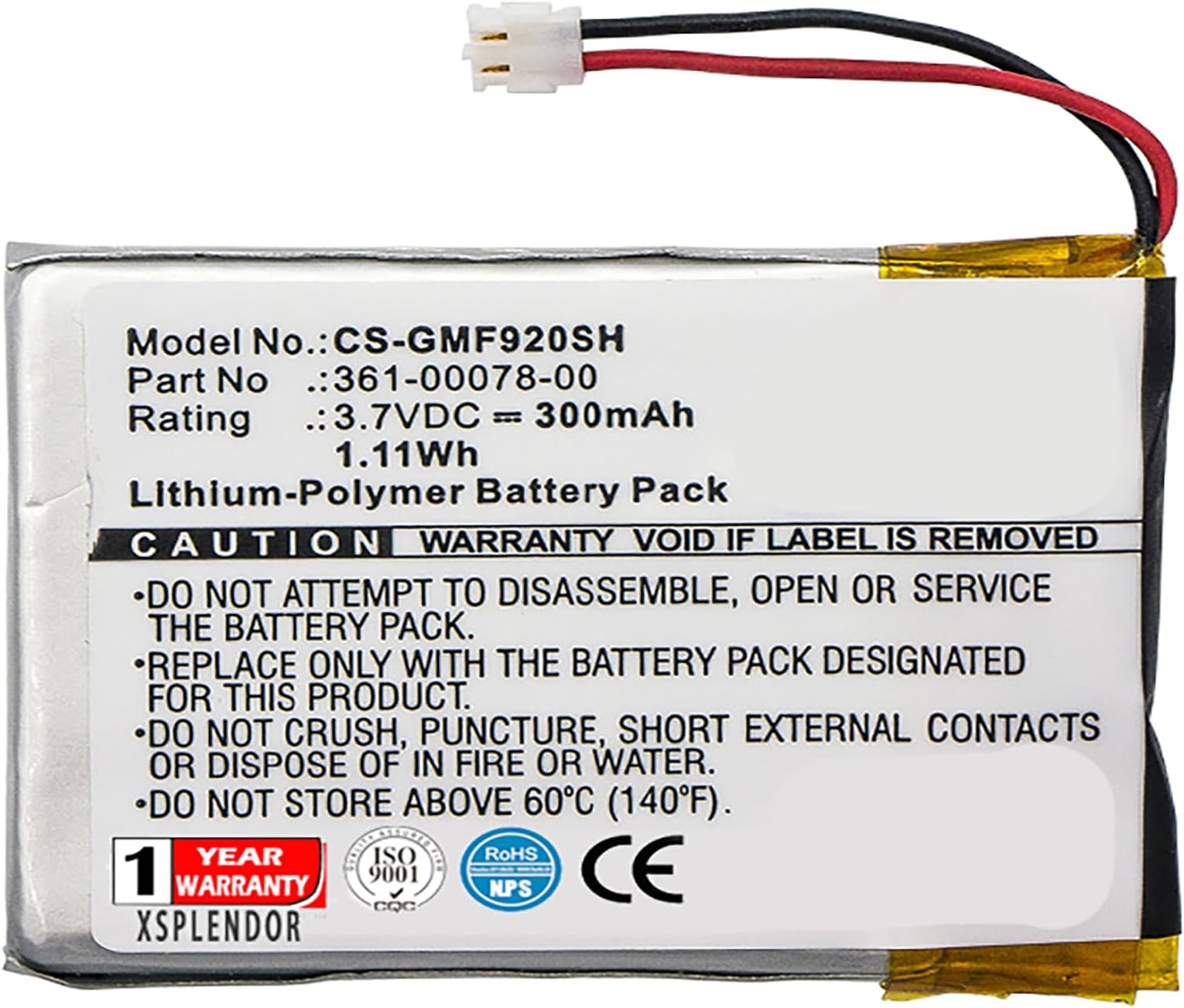 Replacement Battery for Forerunner 920XT Part NO 361-00078-00