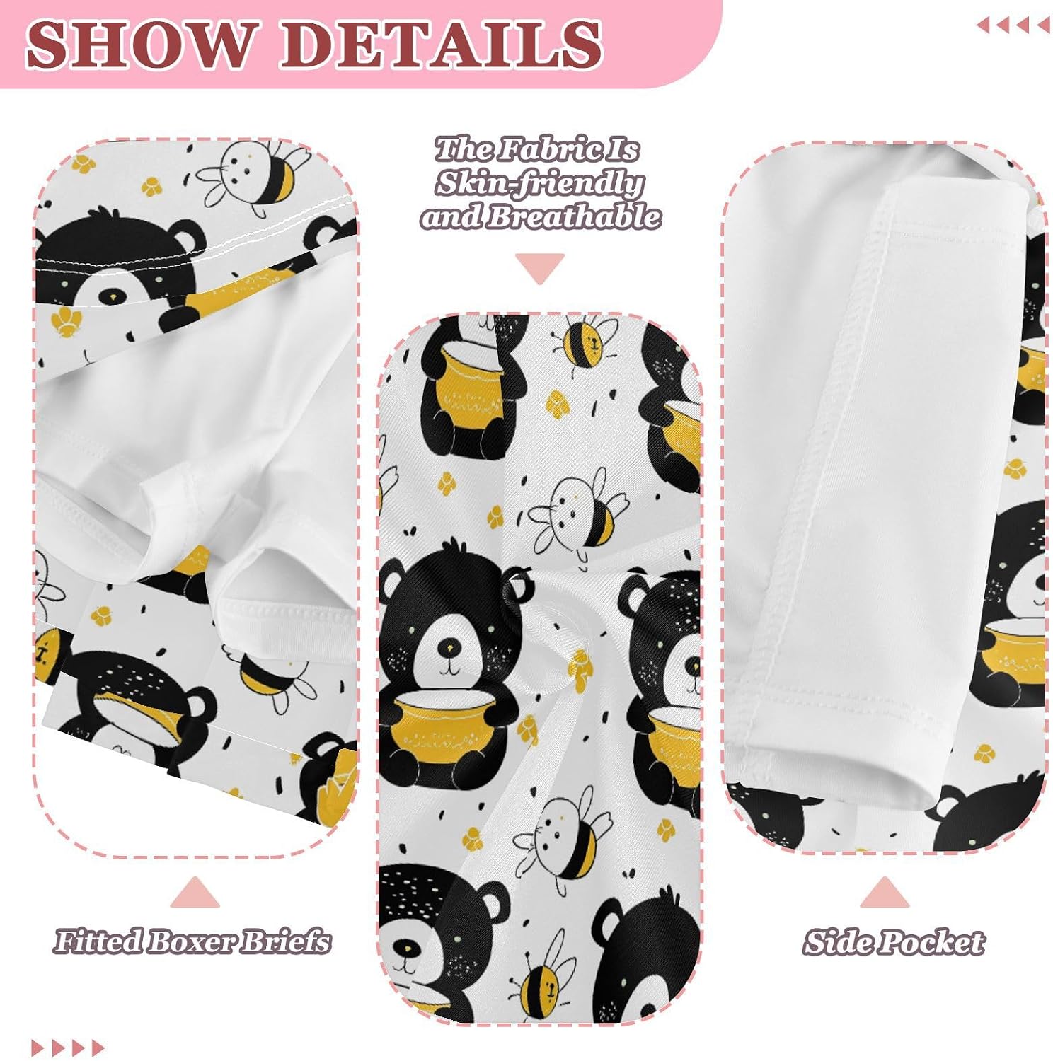 visesunny Black Bear Honey Bowl Girl's Golf Skirt Athletic Tennis Skort Sport Activewear with Double Layer Pockets