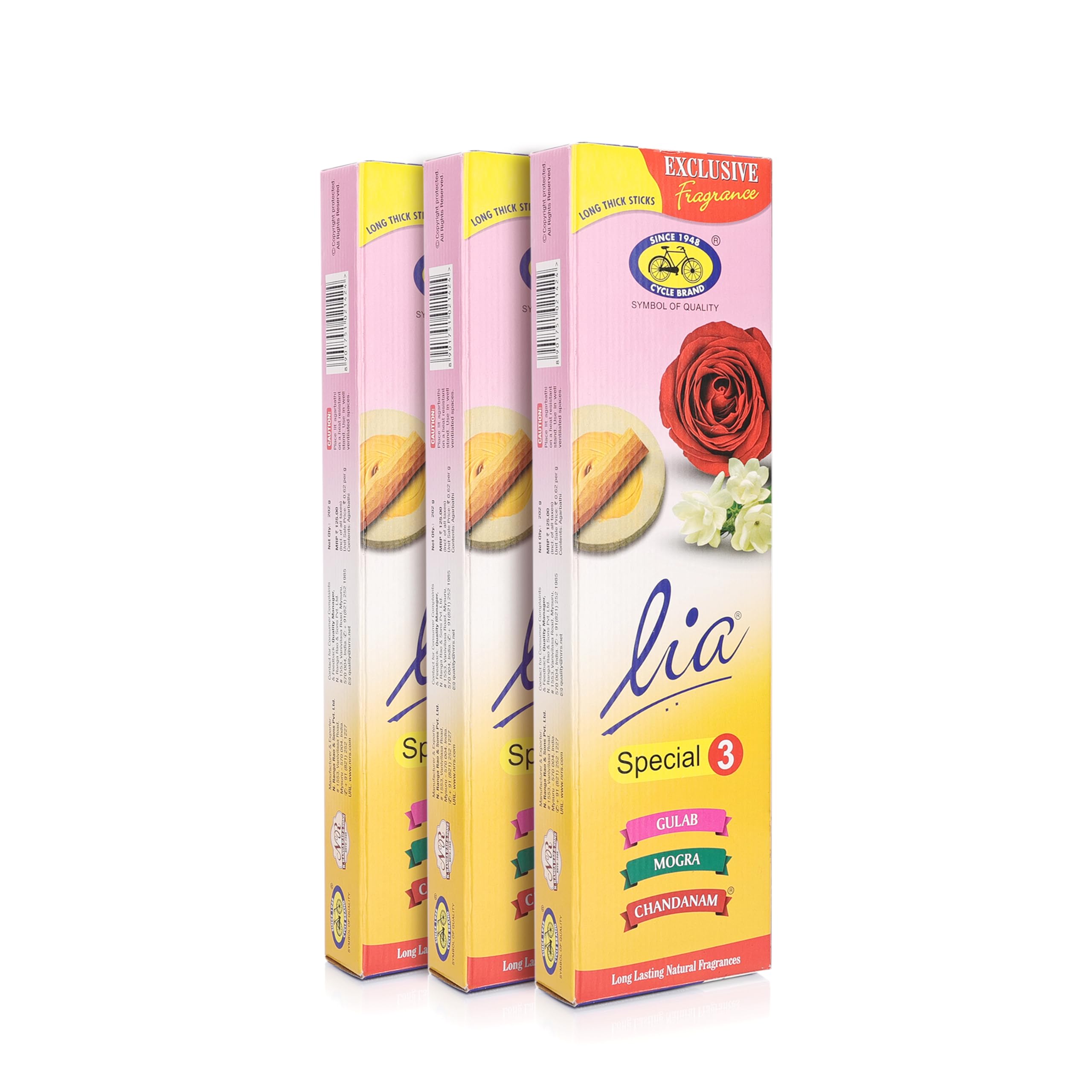 Lia 3 in 1 Assorted Pack Agarbatti | Gulab, Mogra & Chandanam Fragrance Pack of 3-image-30