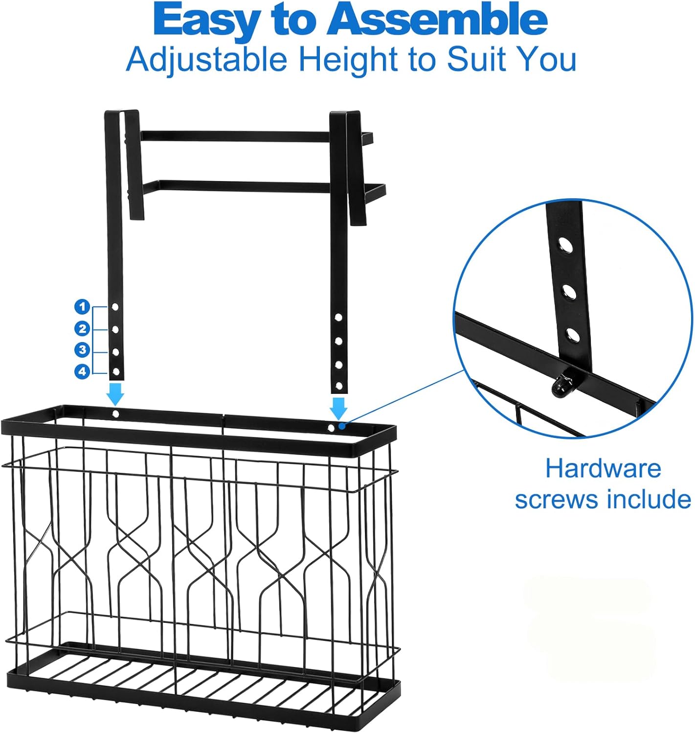 Bekith 2 Pack Cabinet Door Organizer with Double Towel Bar, Over The Cabinet Door Organizer and Storage for Cutting Board, Baking Sheet, Plastic Wrap, Black - Image 3