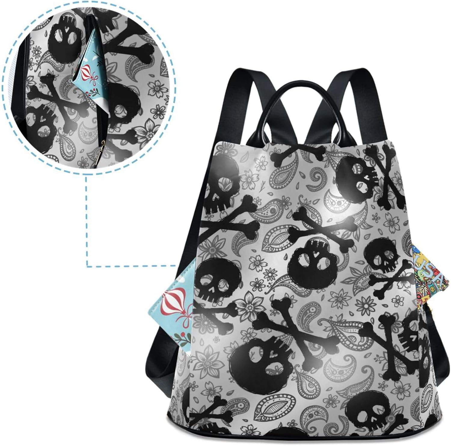 ALAZA Skull Black Gothic Backpack Purse for Women Fashion Anti-theft Handbag with Adjustable Straps Anti Theft Travel Back Pack Shoulder Bag
