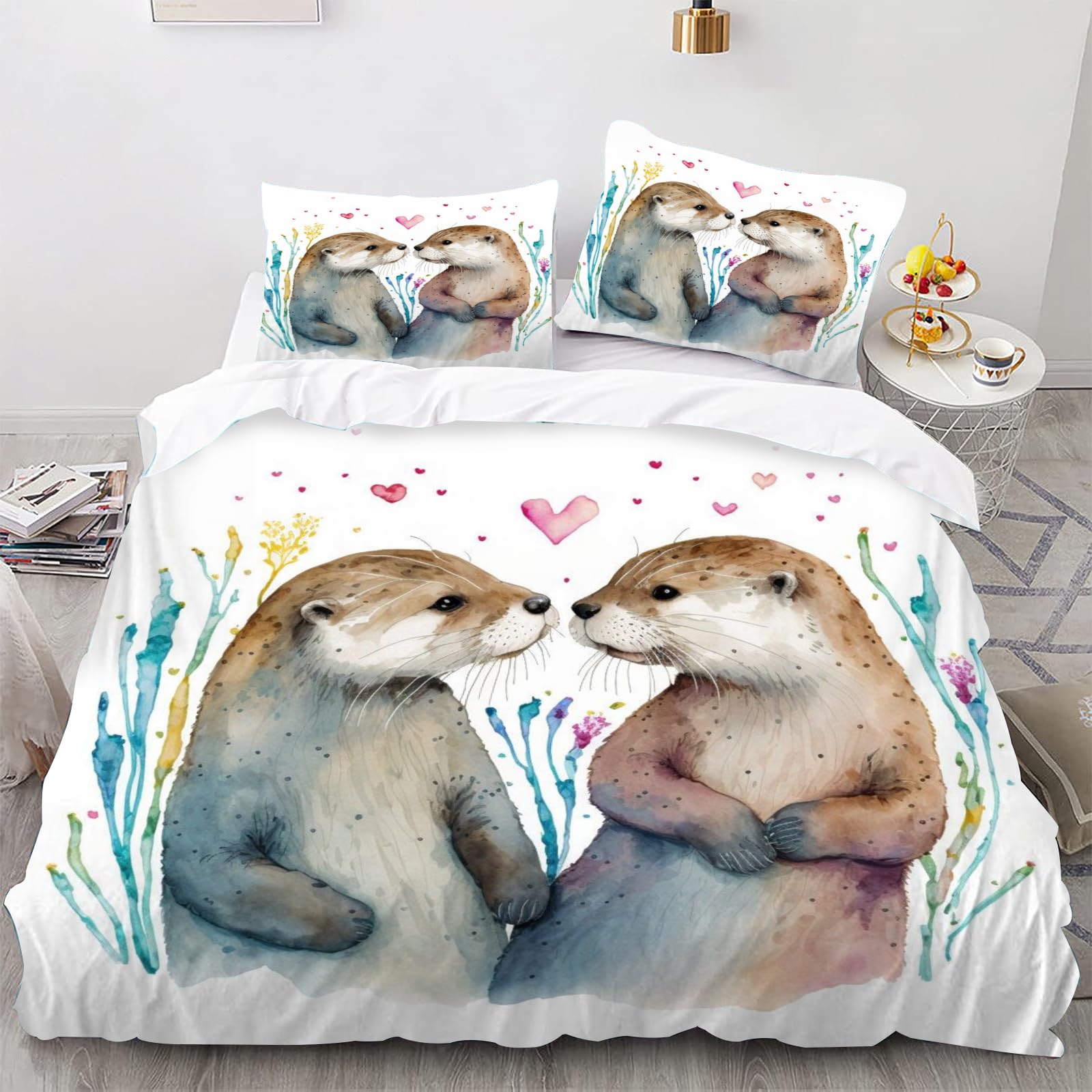Smchwbc Boys 5 Otter Bed Linen 13 X 200 Cm Cute Otter Duvet Cover For Girls Sea Otter Bed Linen Set 3D Print With Zip And 2 Pillowcases (13 X 200 Cm, )