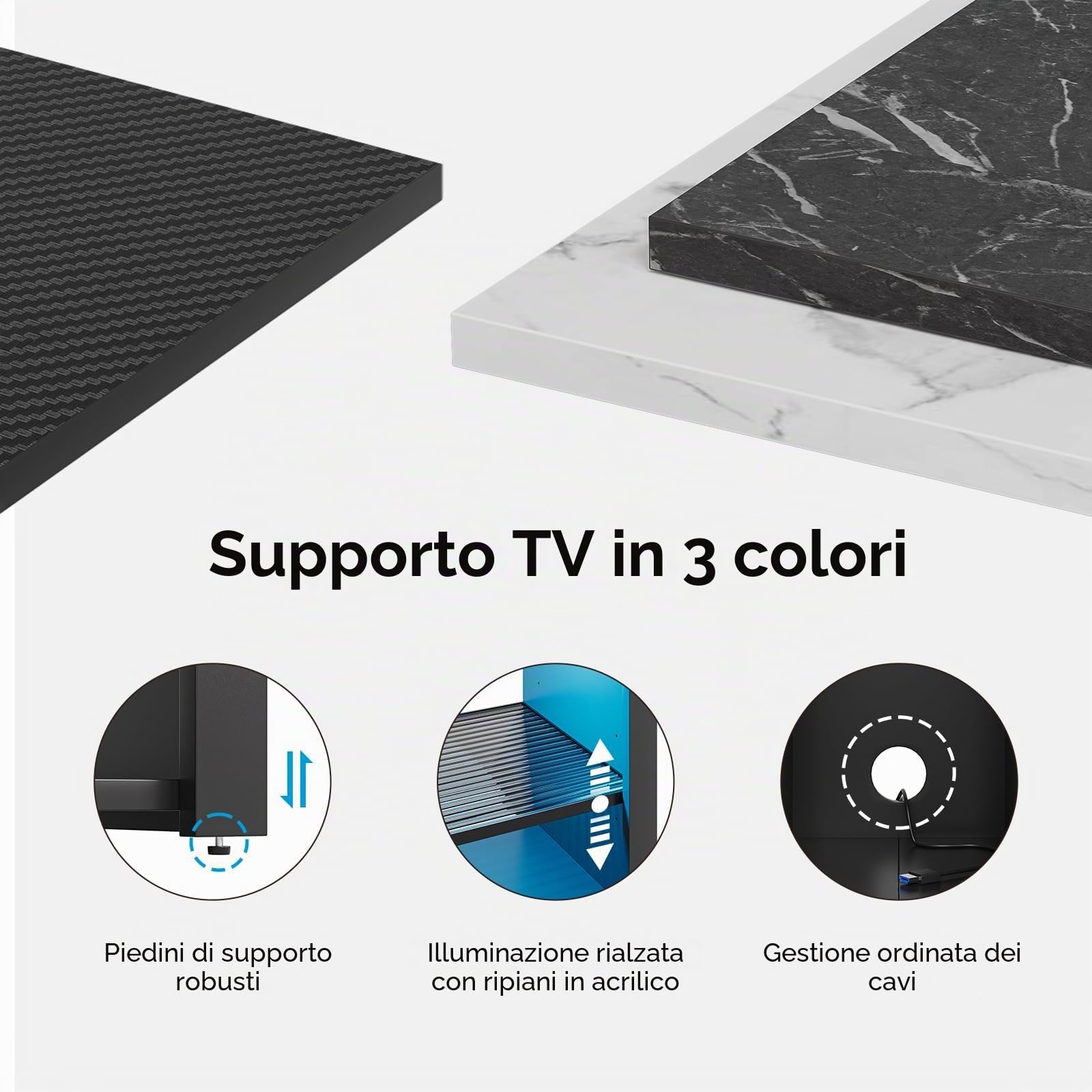 Bestier Mobile TV alto per TV da 65", mobile porta TV con contenitore PS5, console TV LED con ripiano regolabile per soggiorno, marmo nero